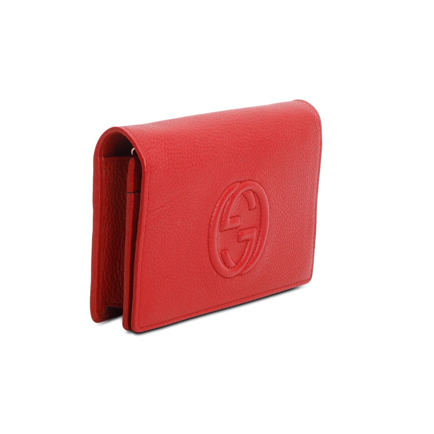 Gucci Red Pebbled Calfskin Soho Wallet on Chain w/ Box