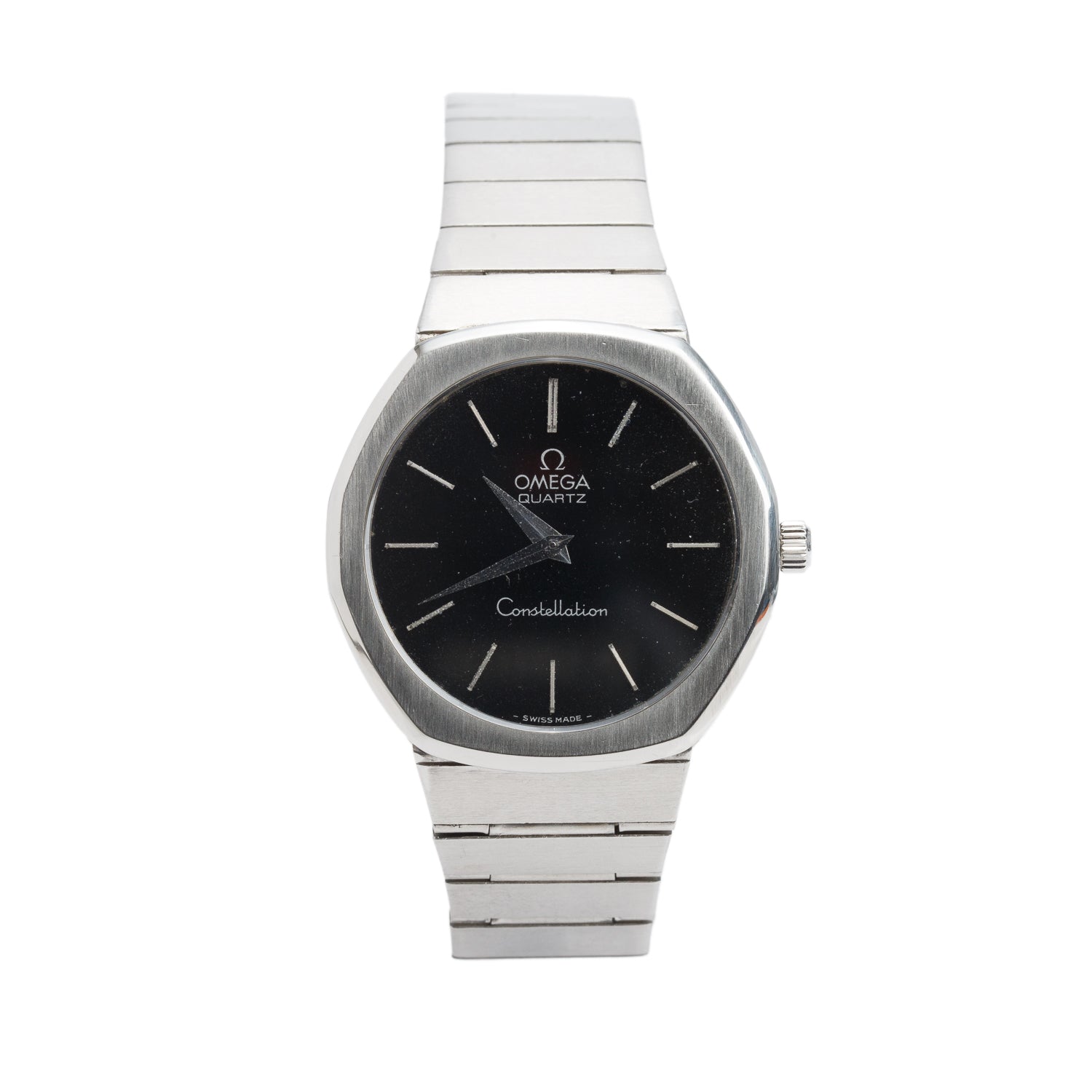 Omega Vintage Stainless Steel Constellation 34 MM Quartz Watch Black Dial