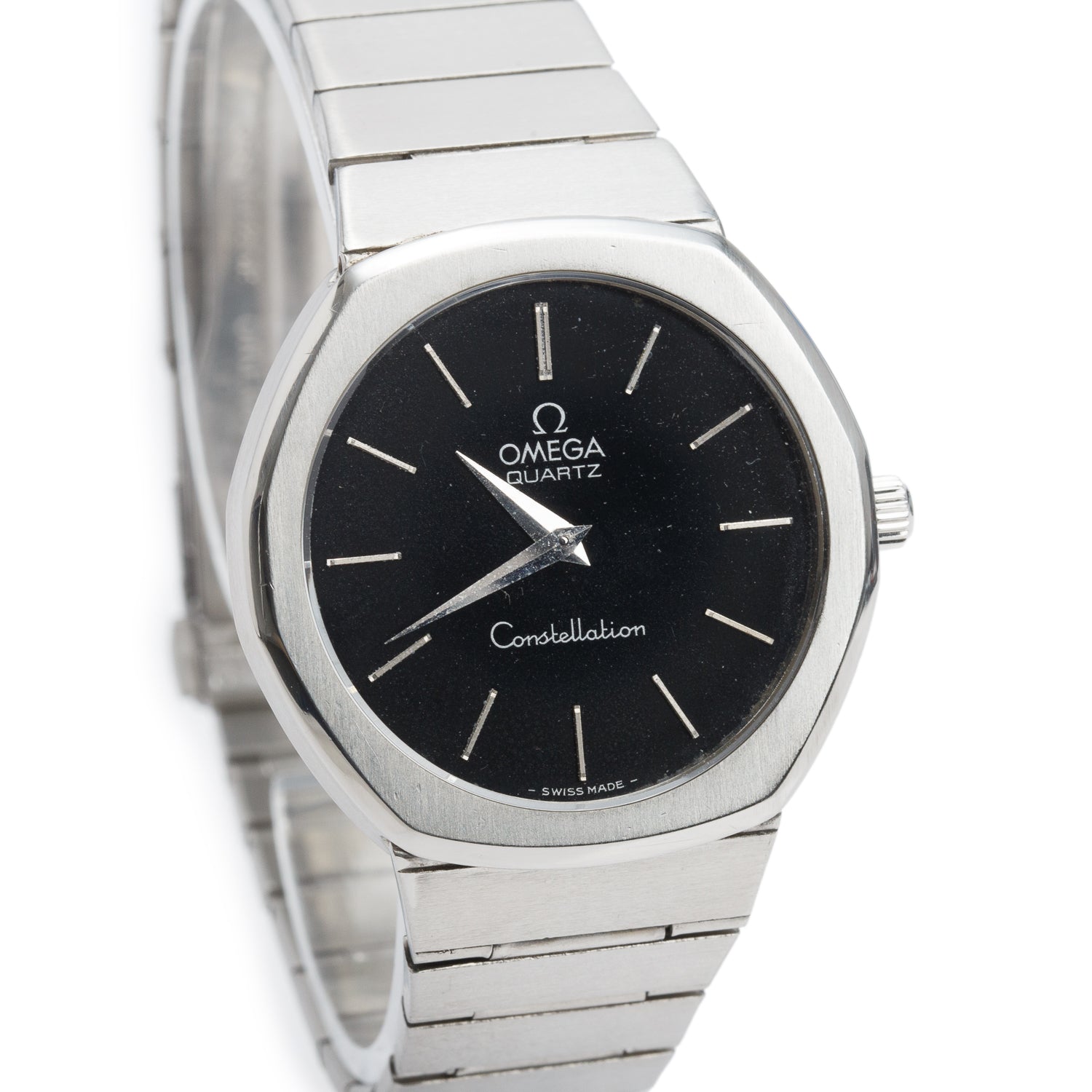 Omega Vintage Stainless Steel Constellation 34 MM Quartz Watch Black Dial
