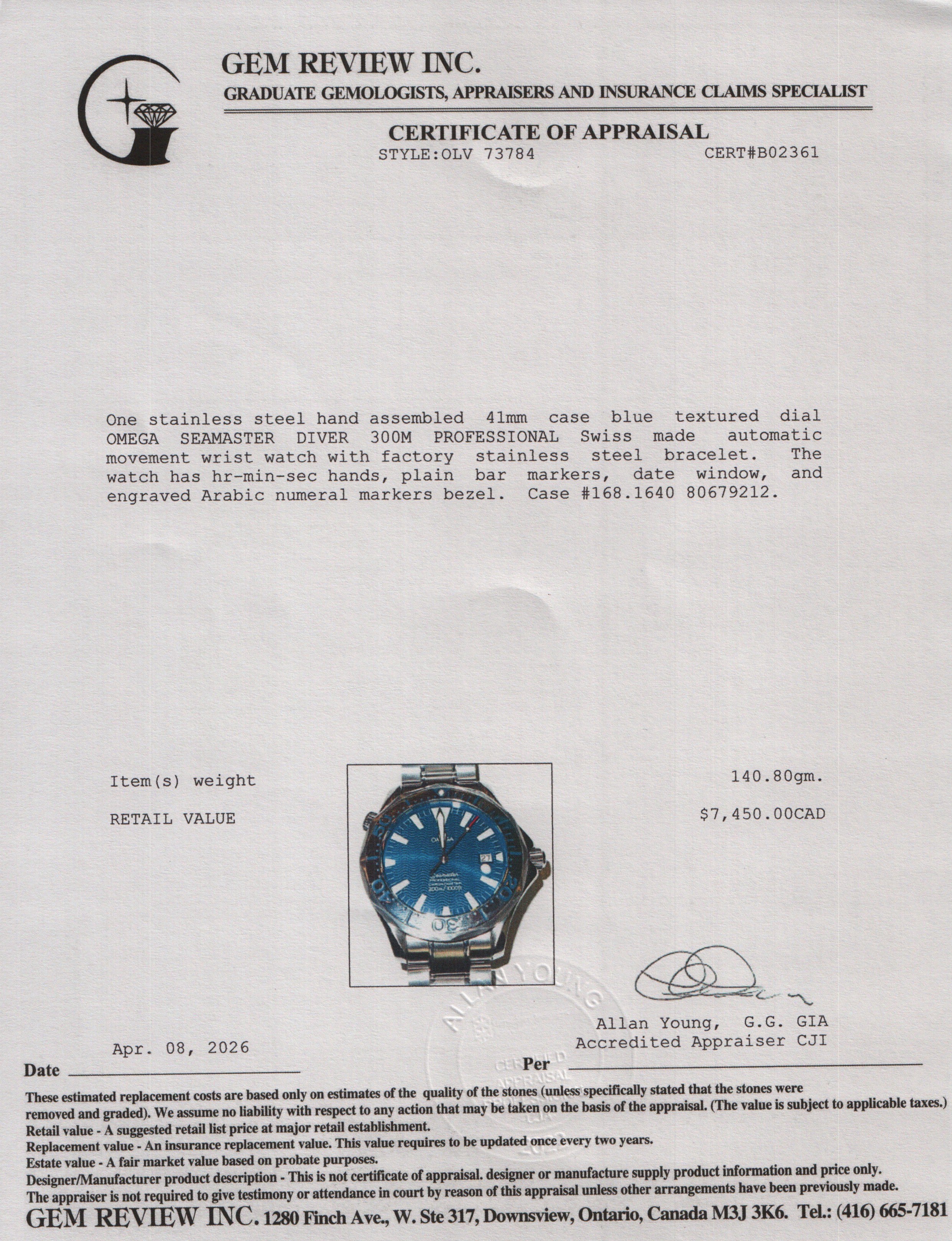 Omega Stainless Steel Seamaster Diver 41 MM 300M Professional Chronometer Automatic Watch Blue Dial