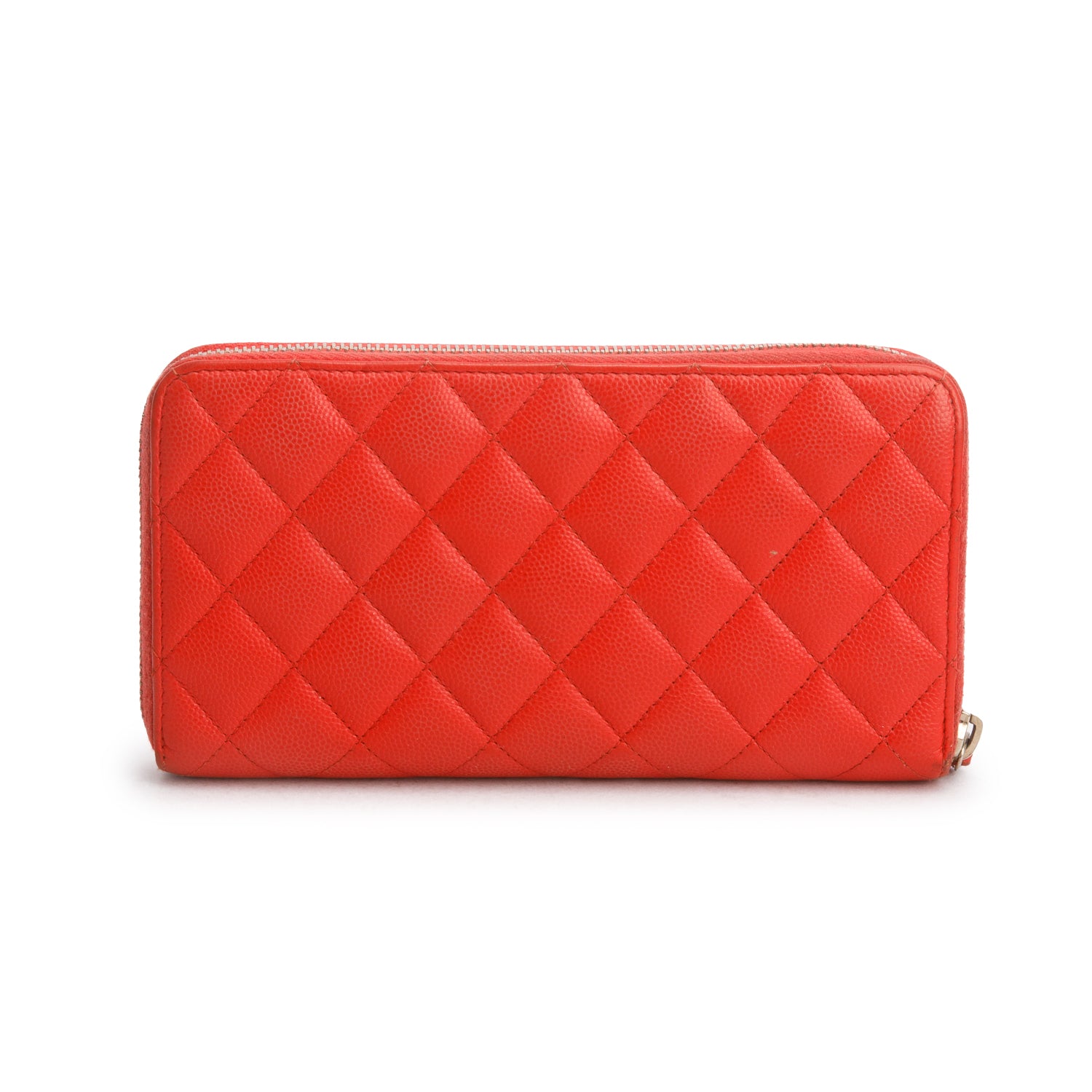 Chanel Red Caviar Quilted Leather Large Gusset Zip Around Wallet