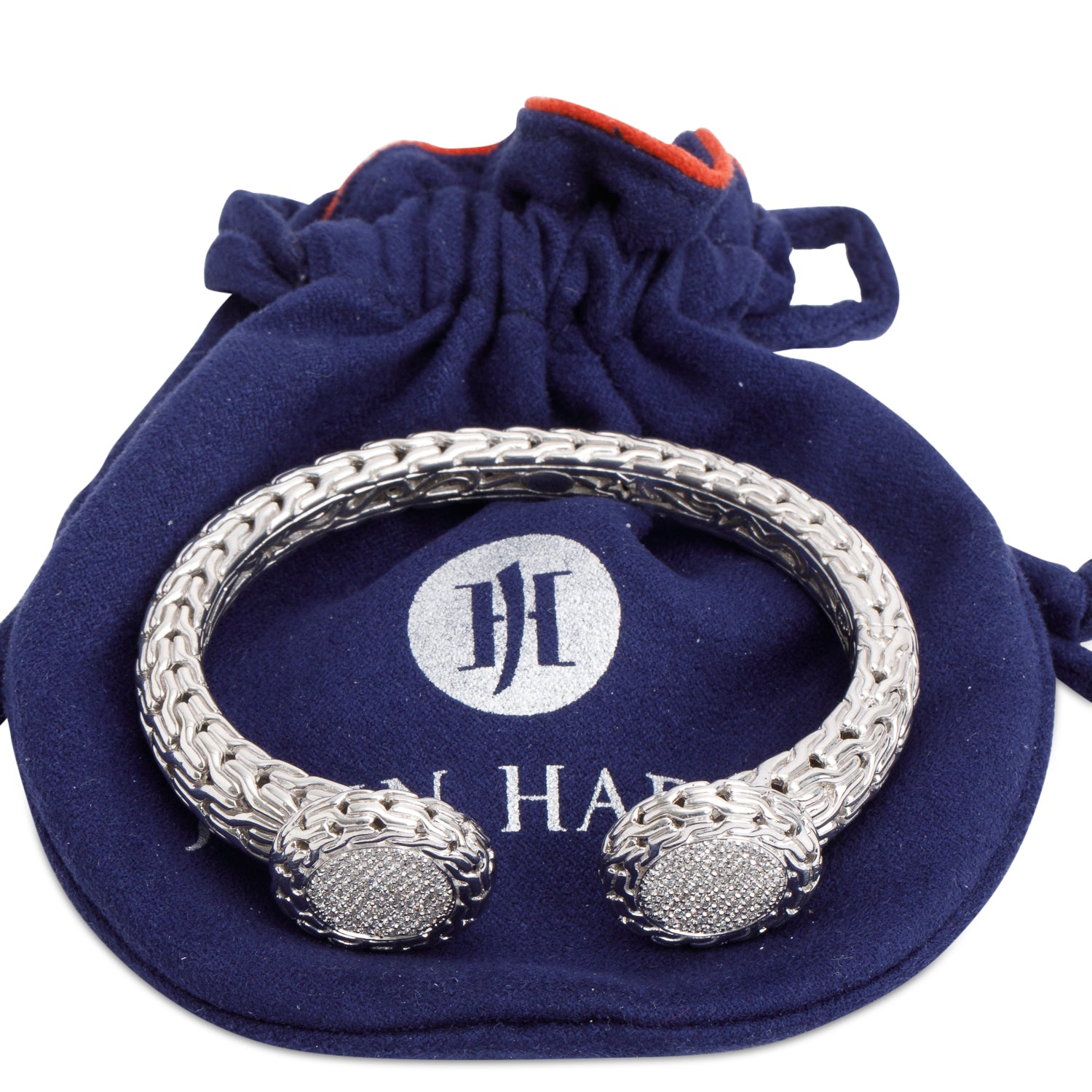 John Hardy Sterling Silver Pave Diamond Kick Cuff Bracelet