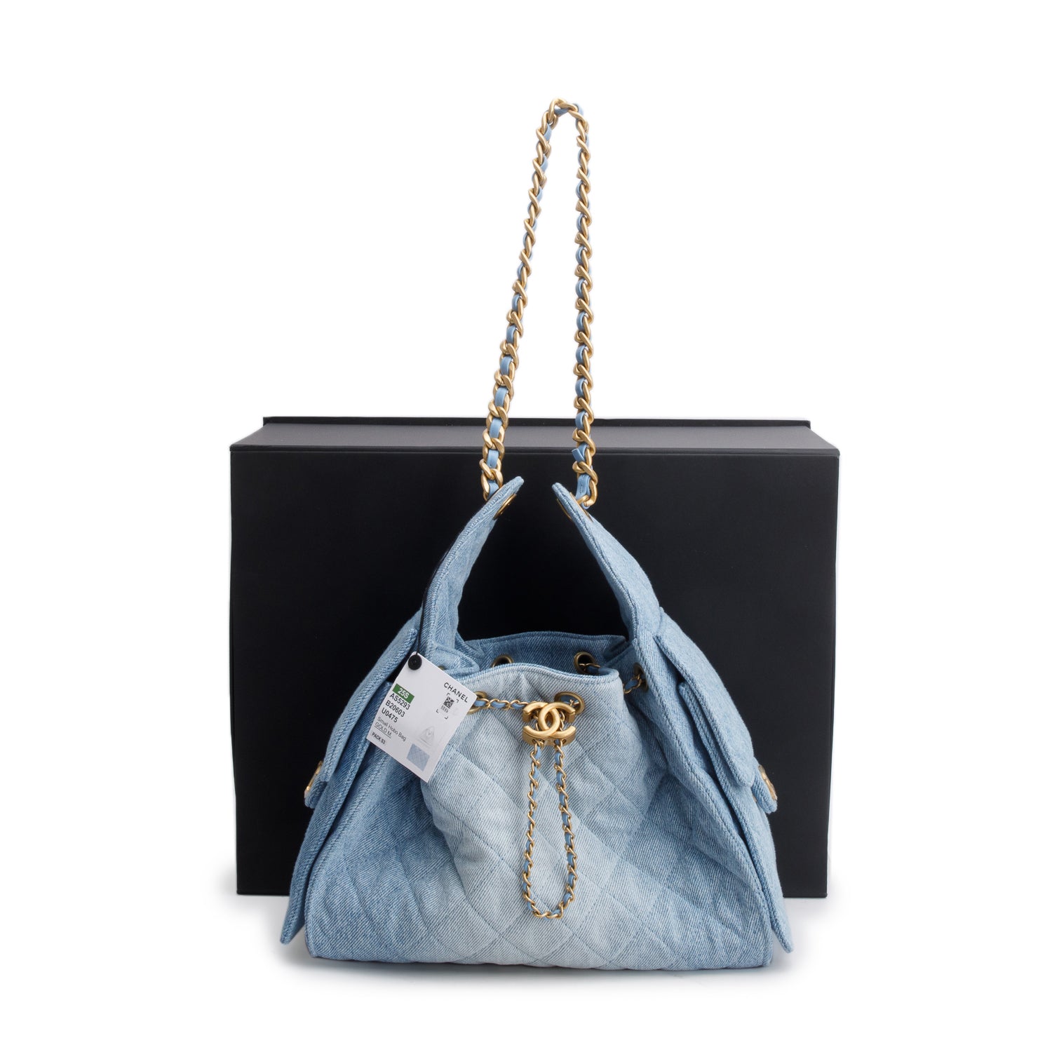 Chanel Blue Washed Denim Quilted Small 25 Handbag w/ Box