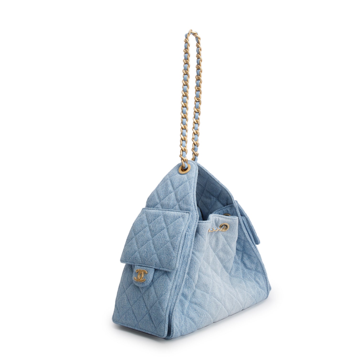 Chanel Blue Washed Denim Quilted Small 25 Handbag w/ Box