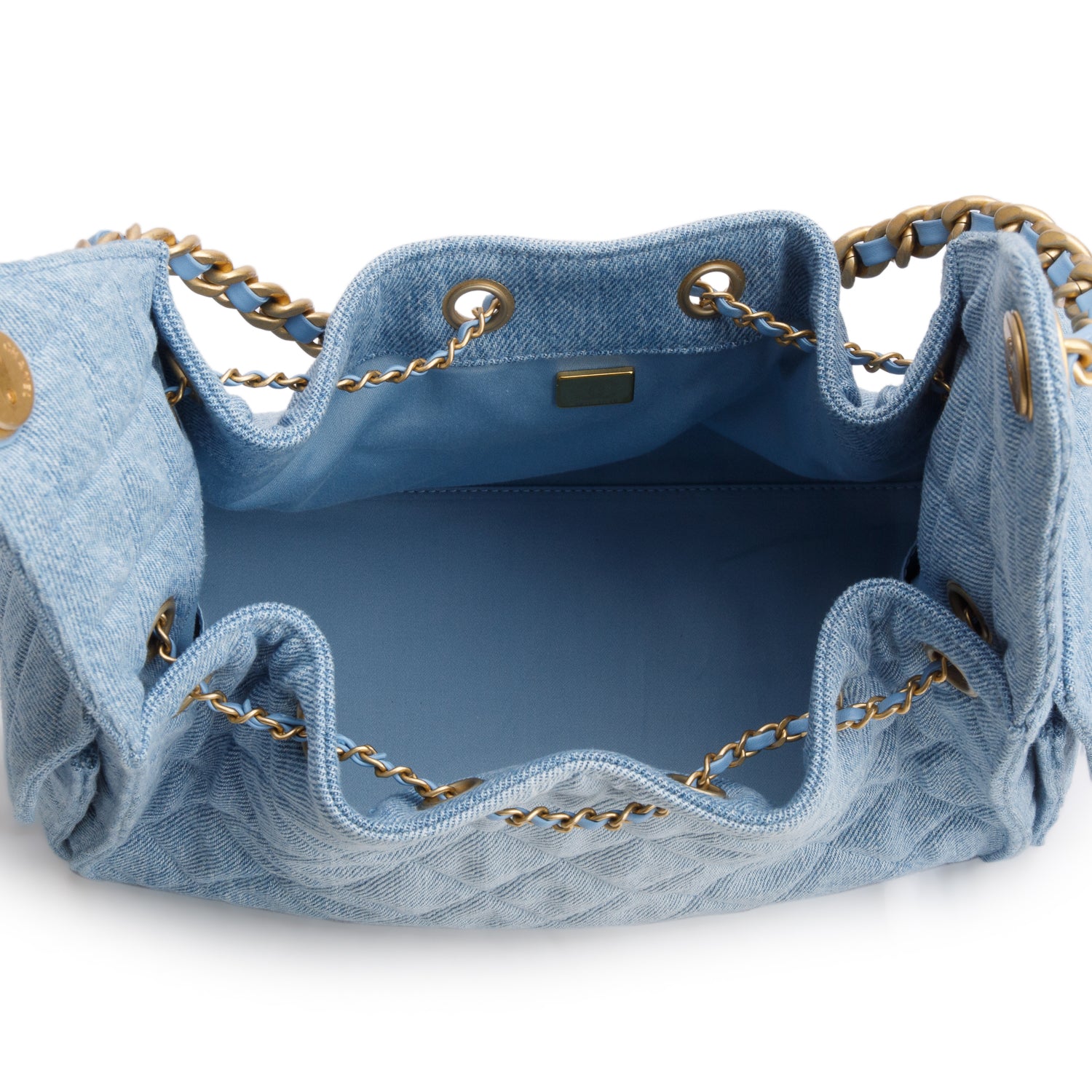 Chanel Blue Washed Denim Quilted Small 25 Handbag w/ Box
