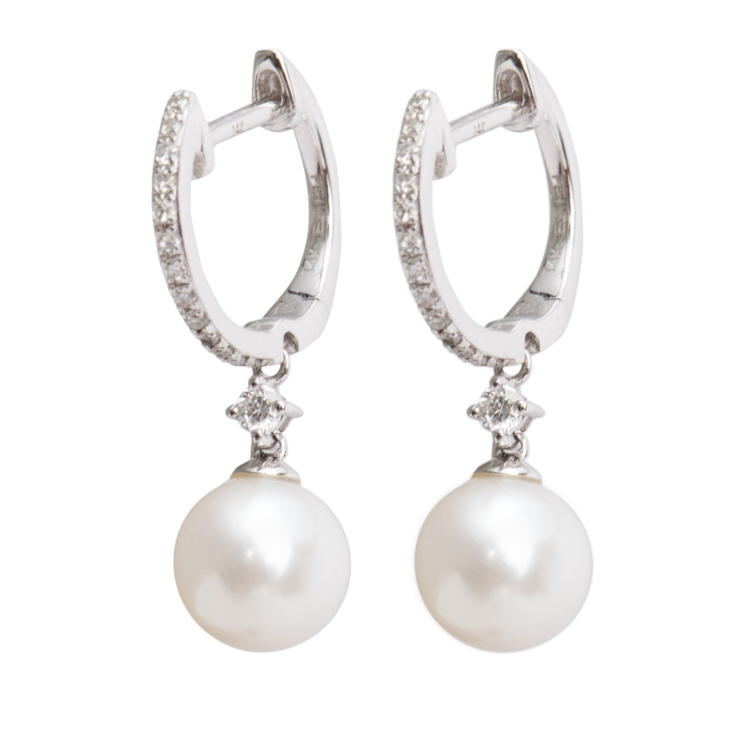 Effy 14k White Gold Diamond Pearl Drop Earrings w/ Box