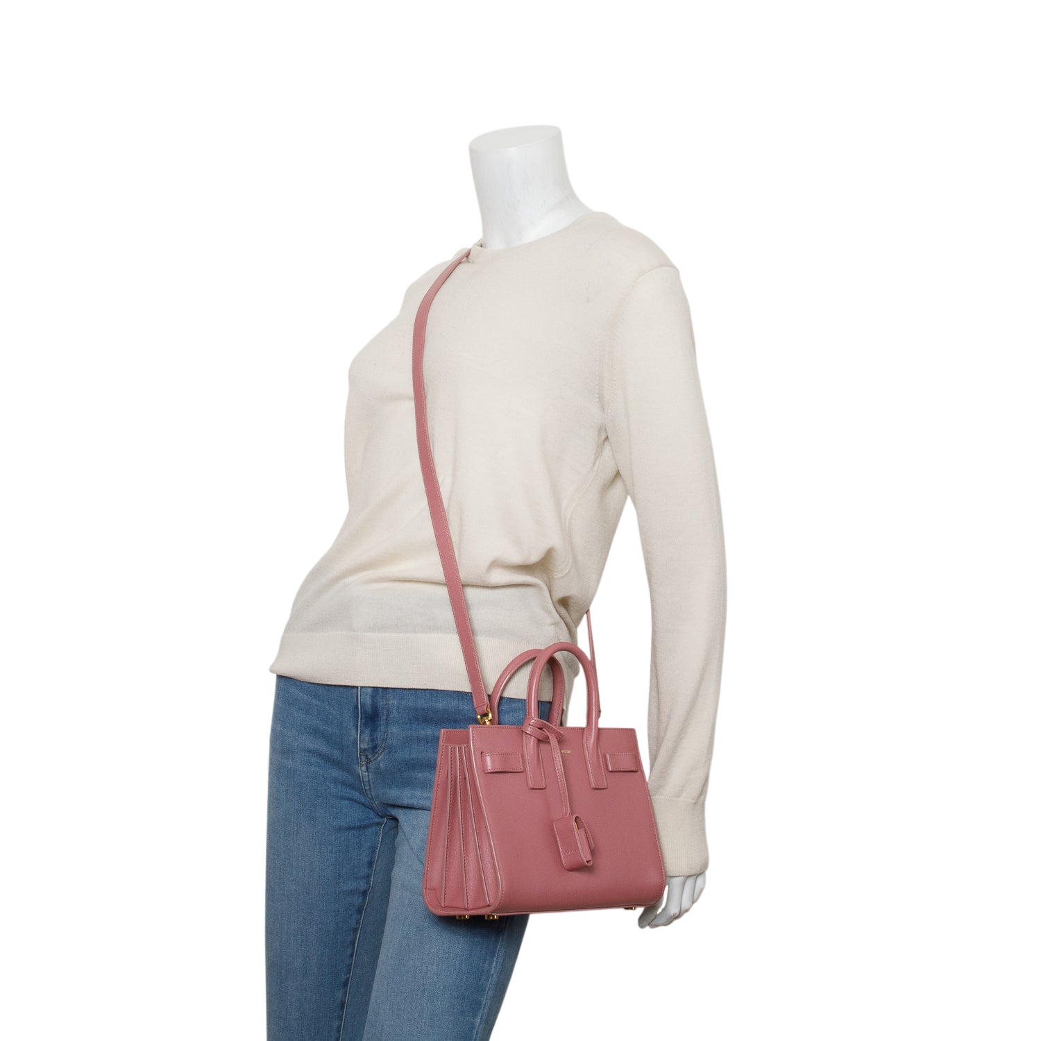 Saint Laurent Pink Calfskin Leather Nano Sac De Jour w/ Strap