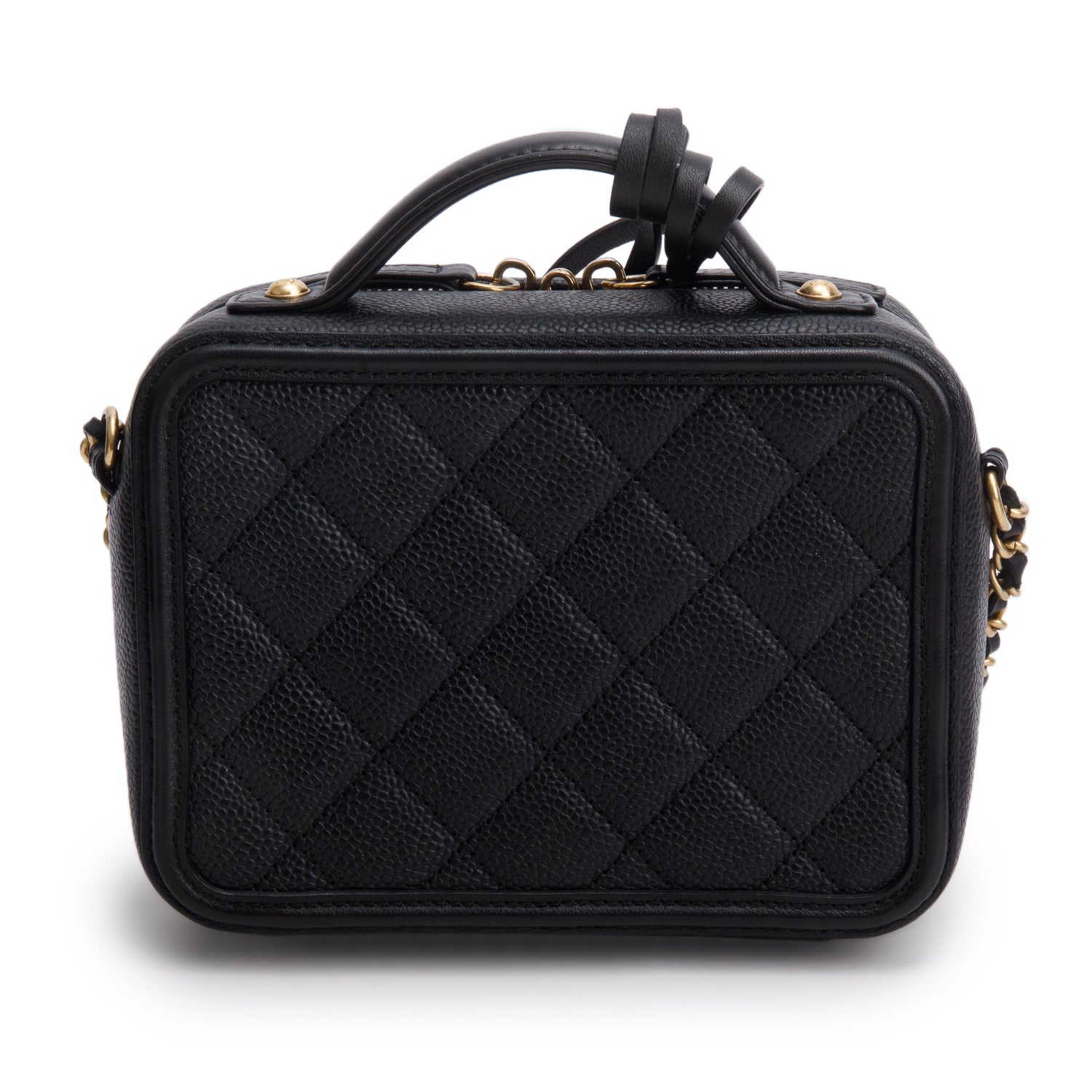 Chanel Black Caviar Quilted Small CC Filigree Vanity Case w/ Box & Receipt
