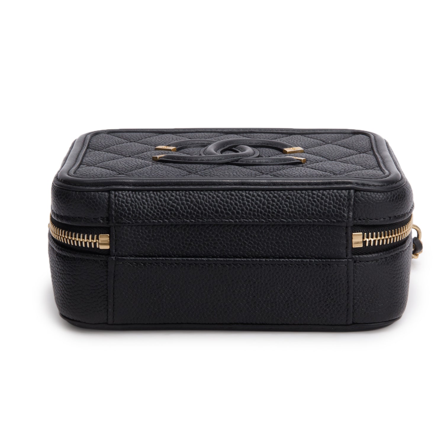 Chanel Black Caviar Quilted Small CC Filigree Vanity Case w/ Box & Receipt