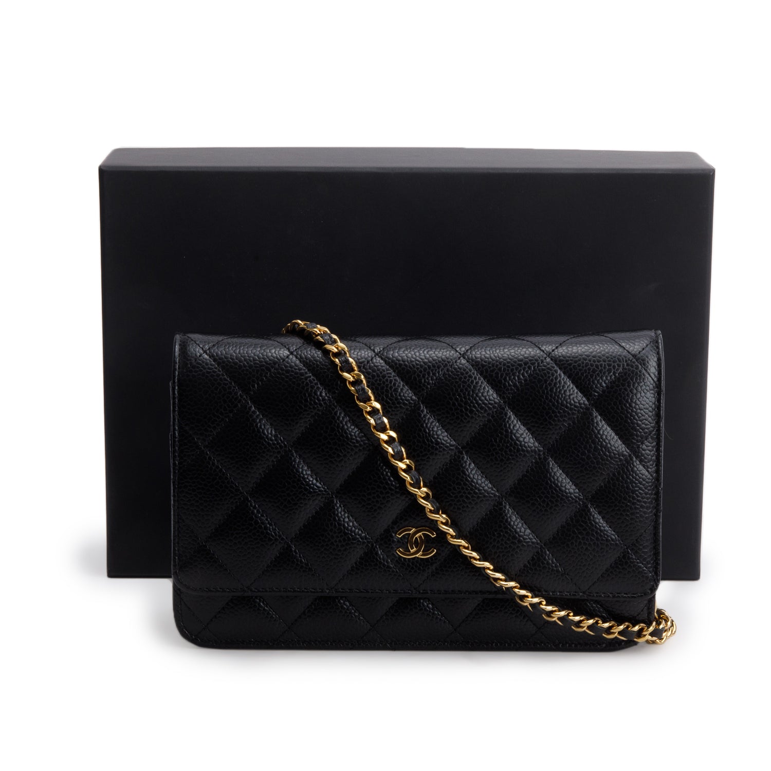 Chanel 2023 Black Caviar Quilted Classic Wallet on Chain w/ Box & Receipt
