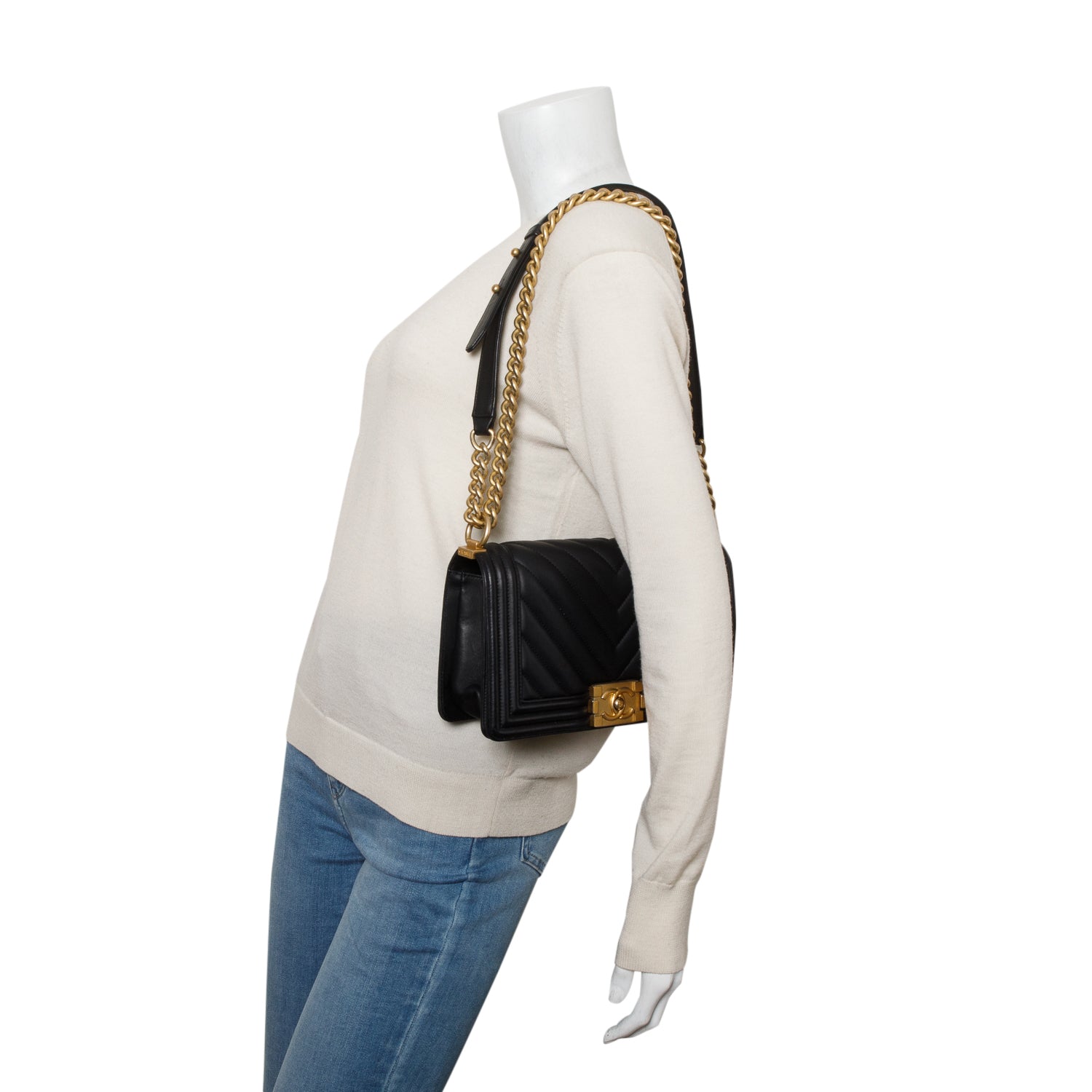 Chanel Black Chevron Quilted Lambskin Leather Medium Boy Bag