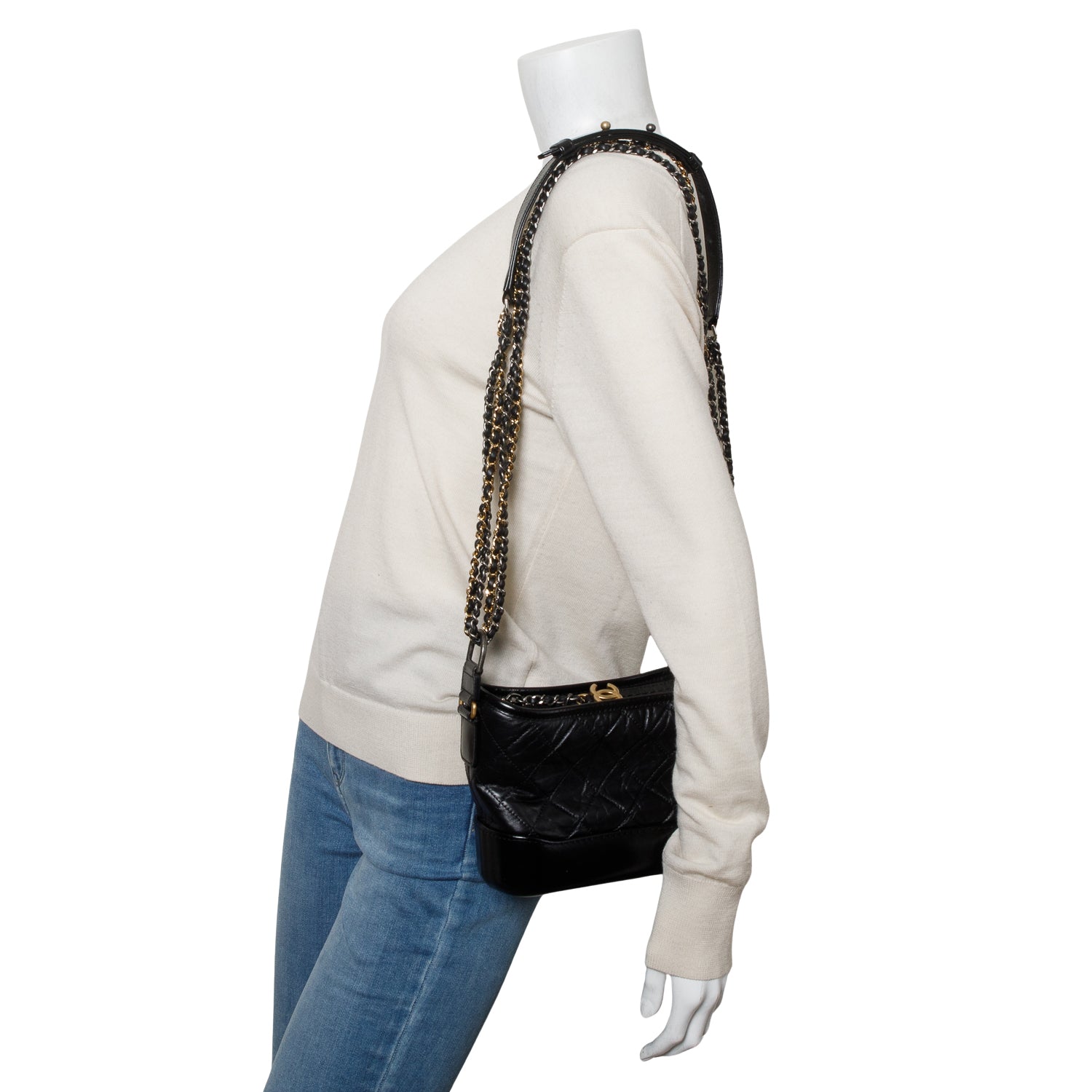 Chanel Black Aged Calfskin Leather Small Gabrielle Hobo w/ Authenticity Card