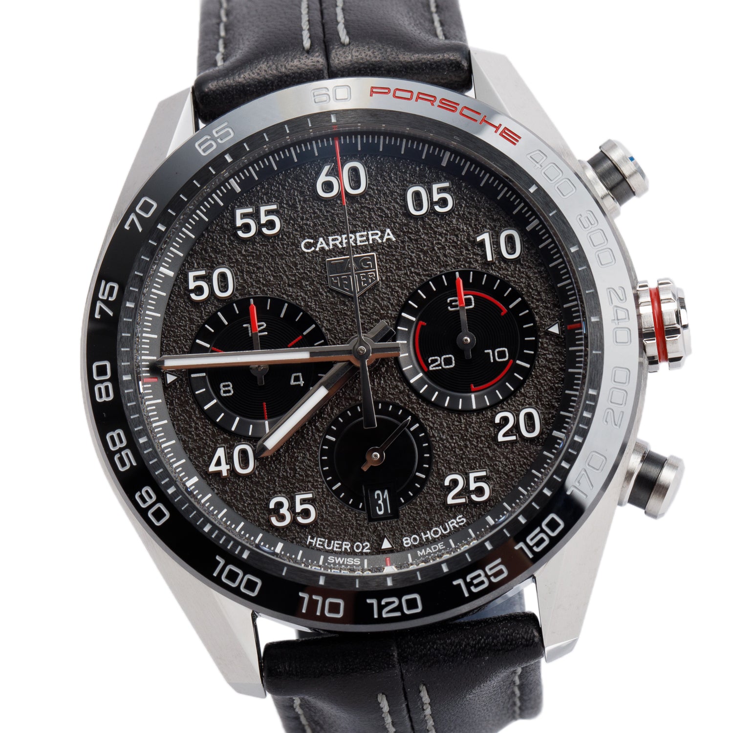 Tag Heuer Stainless Steel & Ceramic Carrera Porsche 44 MM Automatic Chronograph Watch Black Dial CBN2A1F w/ Box & Papers