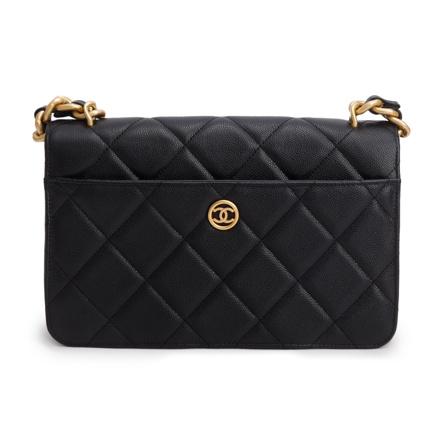 Chanel Black Caviar Quilted Chunky Chain Single Flap Bag