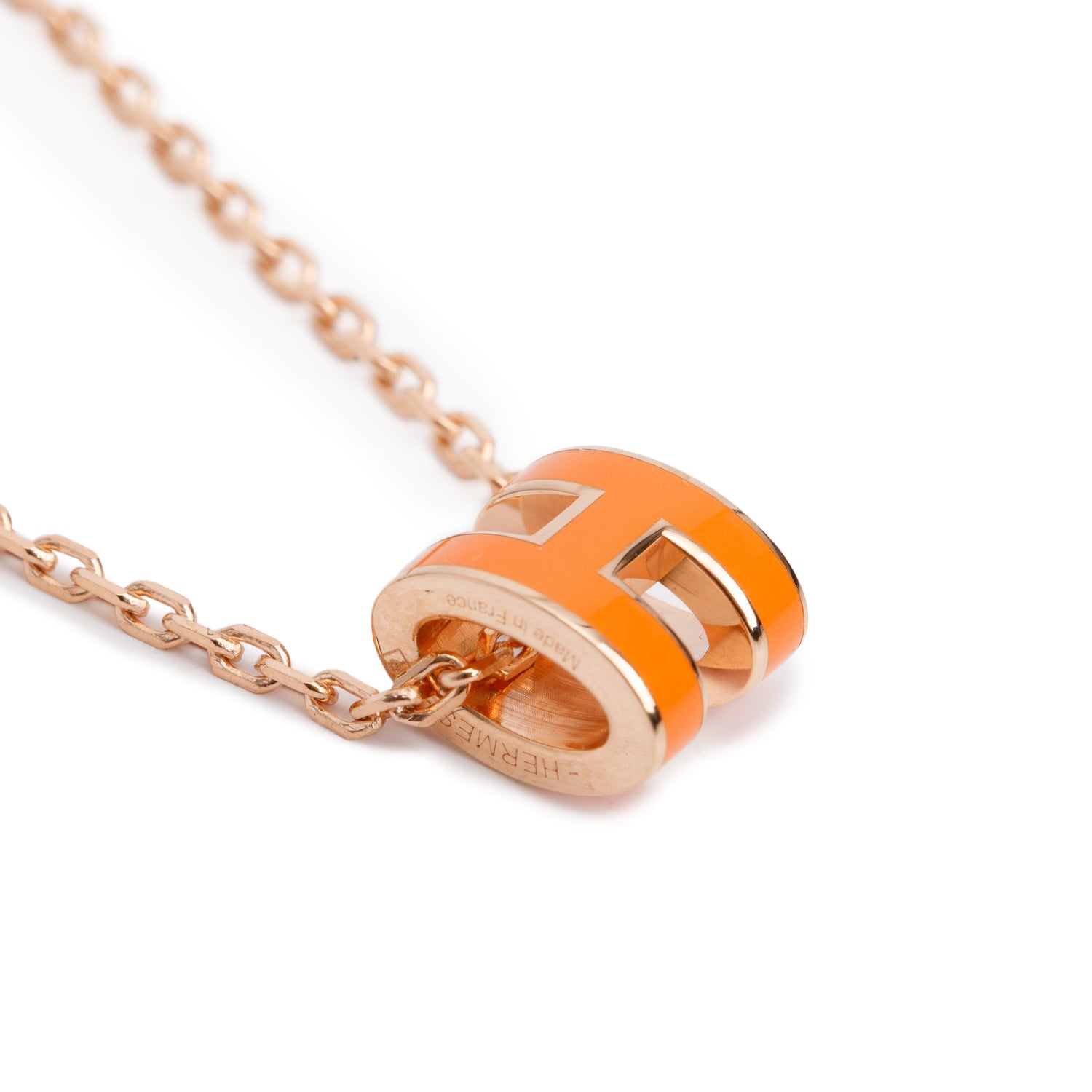 Hermes Rose Gold-Plated Orange Lacquered Mini Pop H Pendant Necklace