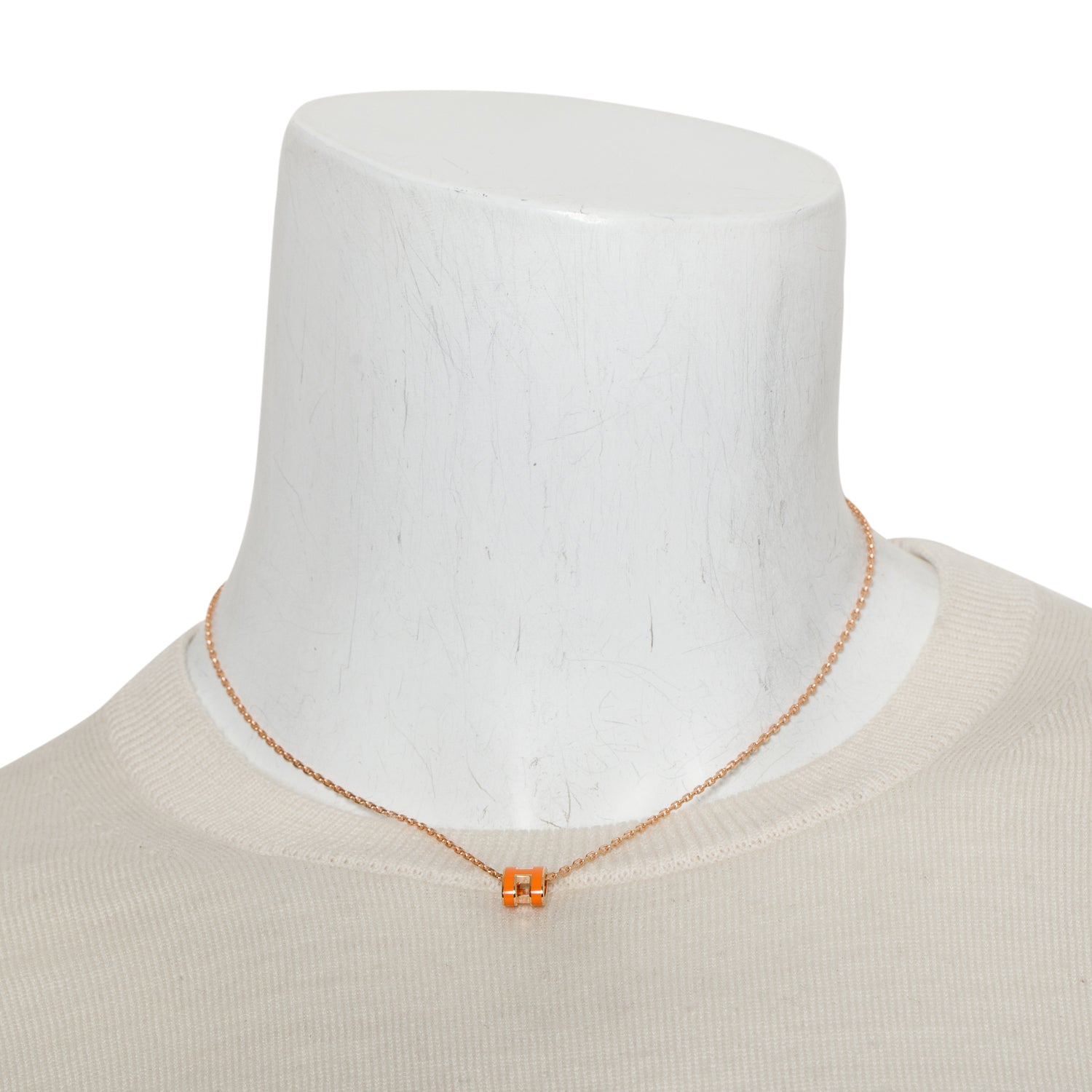 Hermes Rose Gold-Plated Orange Lacquered Mini Pop H Pendant Necklace