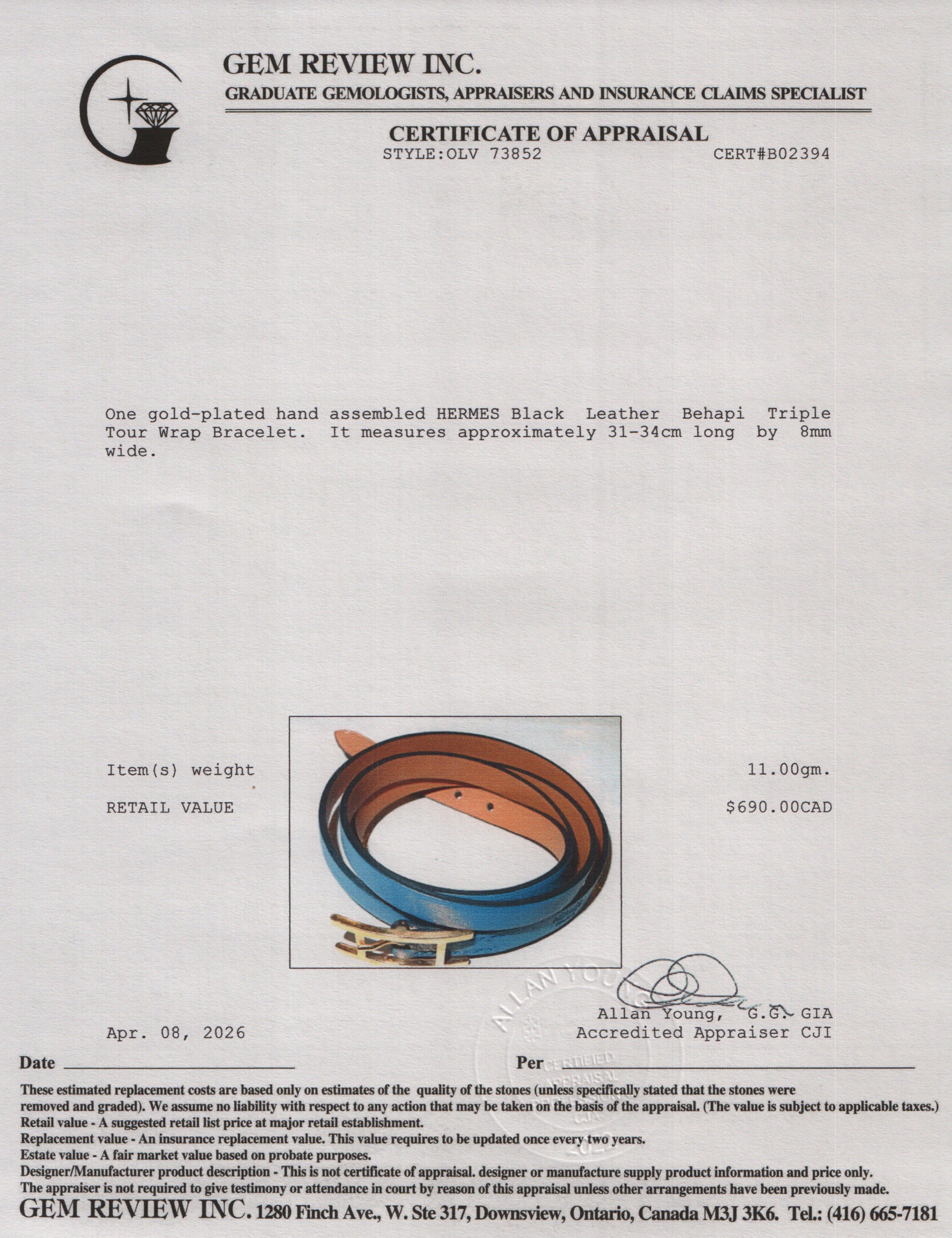 Hermes Gold Plated Blue Leather Behapi Triple Tour Wrap Bracelet