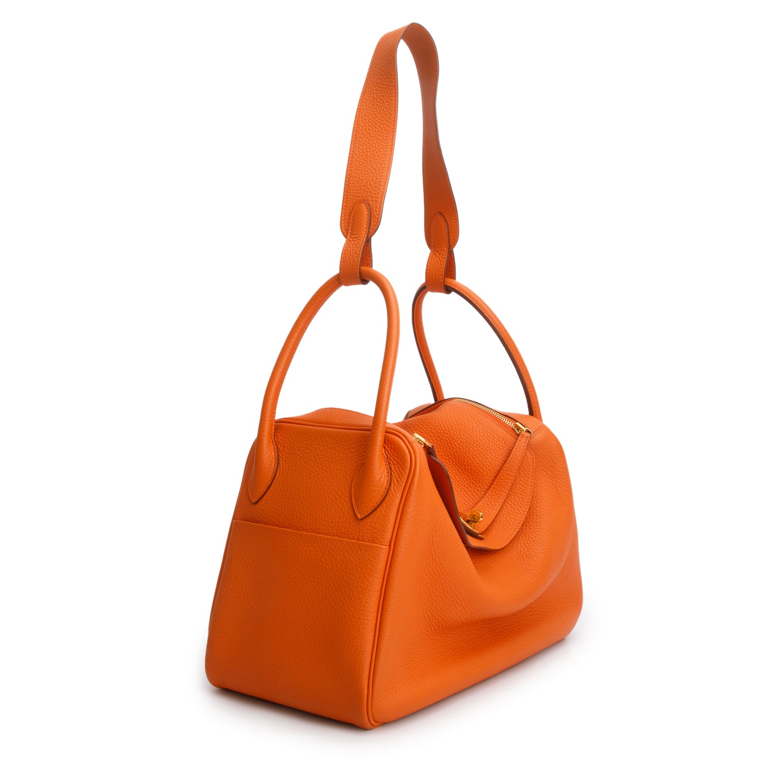 Hermes Orange Taurillon Clemence Leather Lindy 34 w/ Box