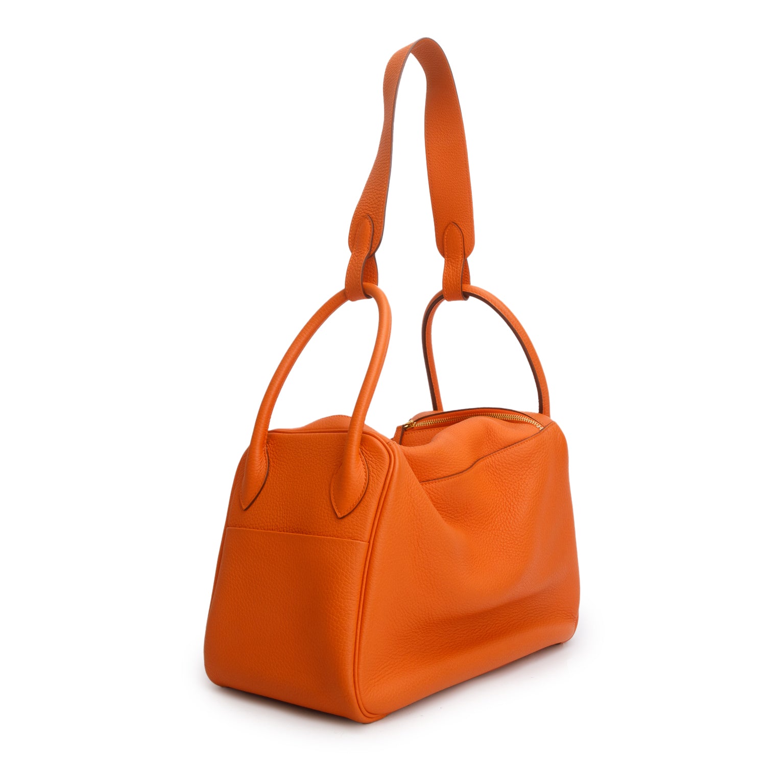 Hermes Orange Taurillon Clemence Leather Lindy 34 w/ Box