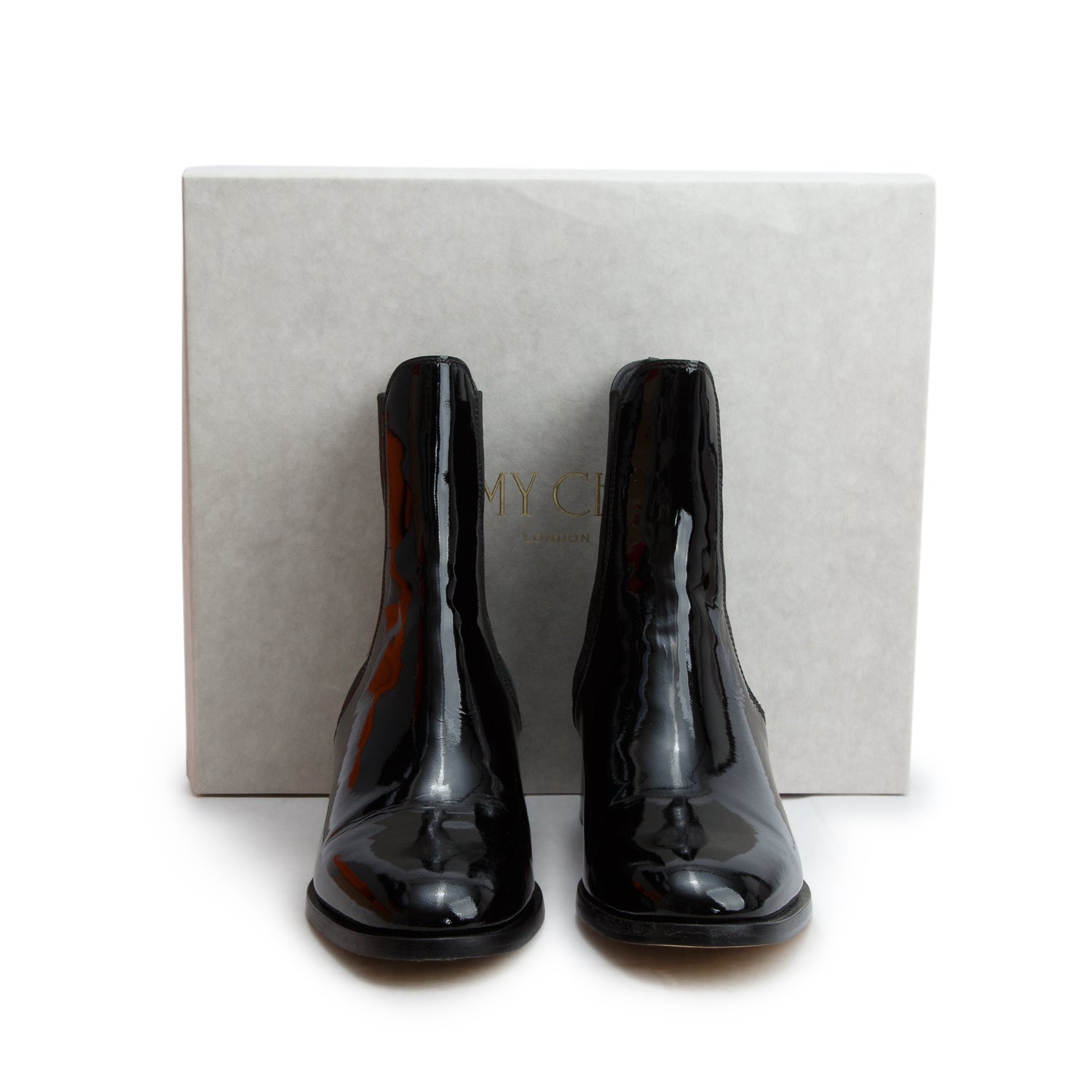 Jimmy Choo 2021 Black Patent Leather Rourke 45 Chelsea Boot, Women's Size 40 w/ Box & Receipt