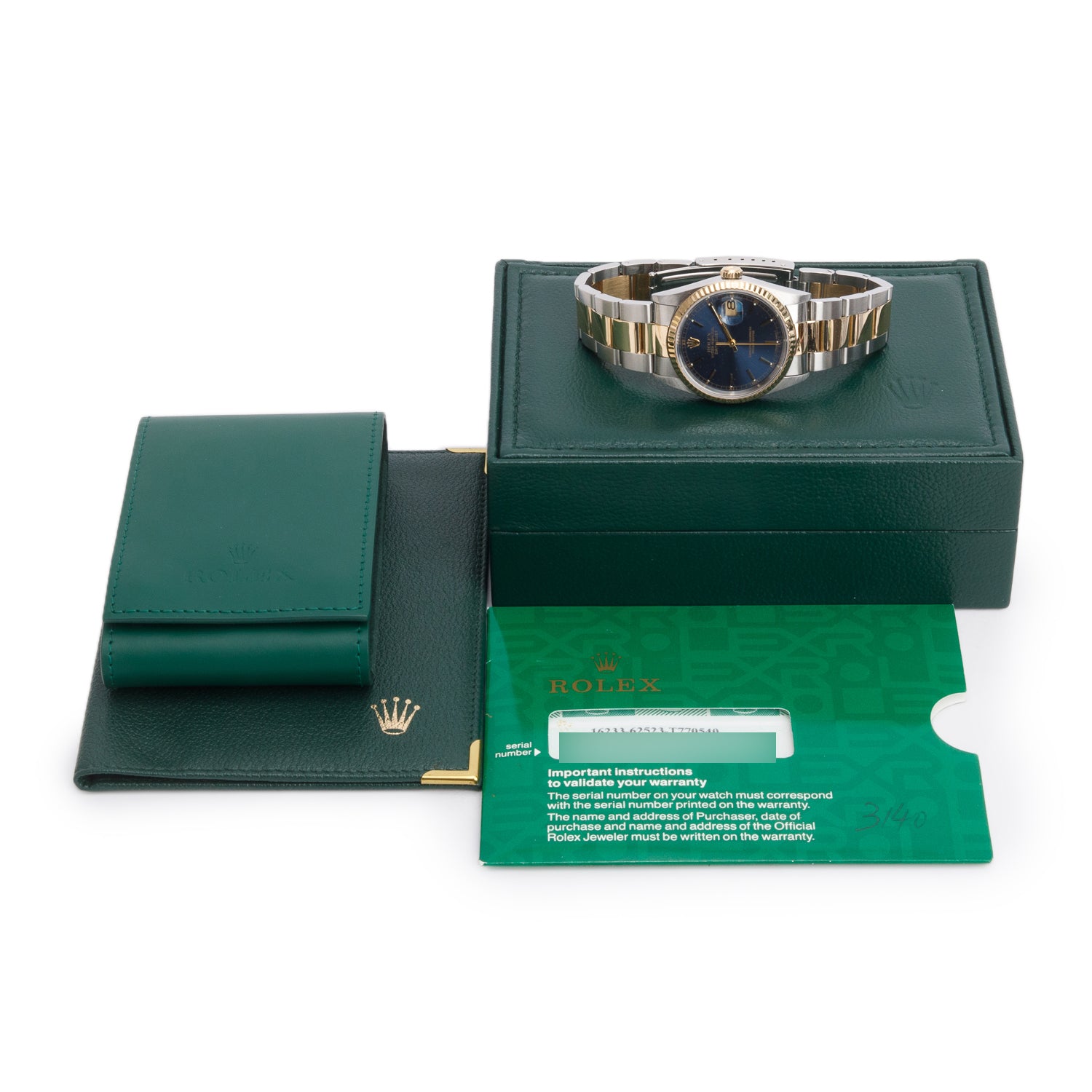 Rolex Stainless Steel & 18k Yellow Gold Datejust 36 MM Automatic Watch Blue Dial 16233 w/ Box & Papers