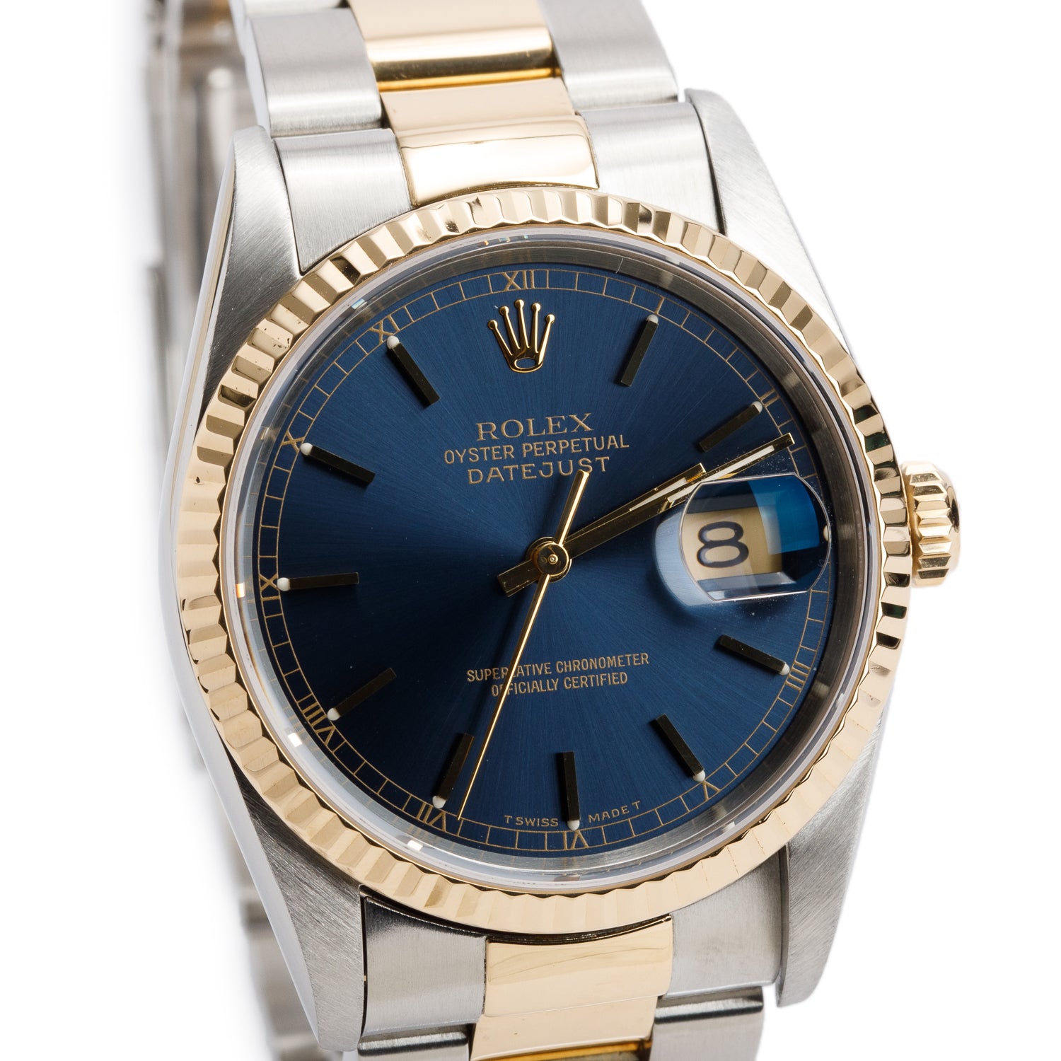 Rolex Stainless Steel & 18k Yellow Gold Datejust 36 MM Automatic Watch Blue Dial 16233 w/ Box & Papers