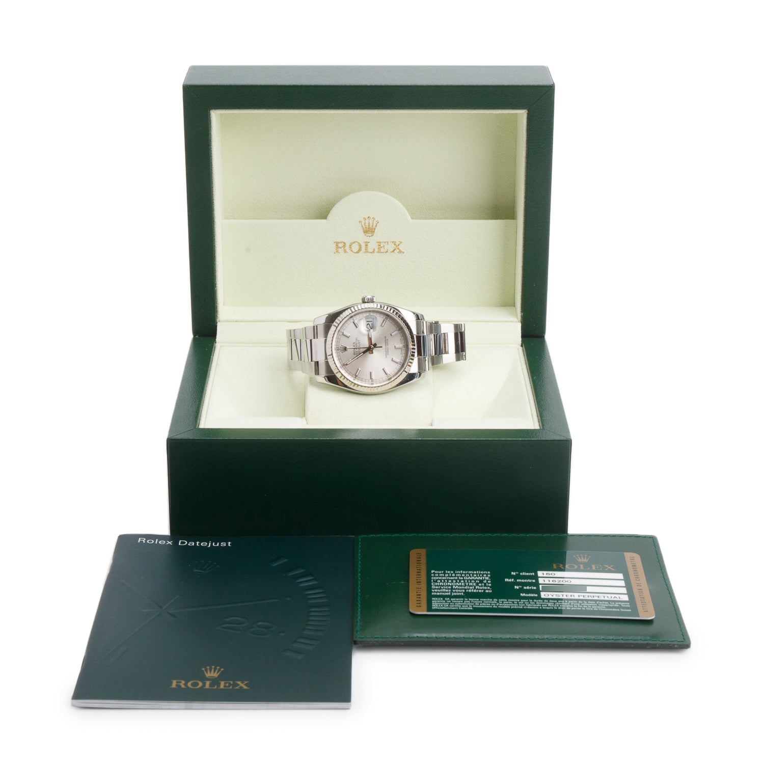 Rolex Stainless Steel Datejust 36 MM Automatic Watch Silver Dial 116200 w/ Box & Papers