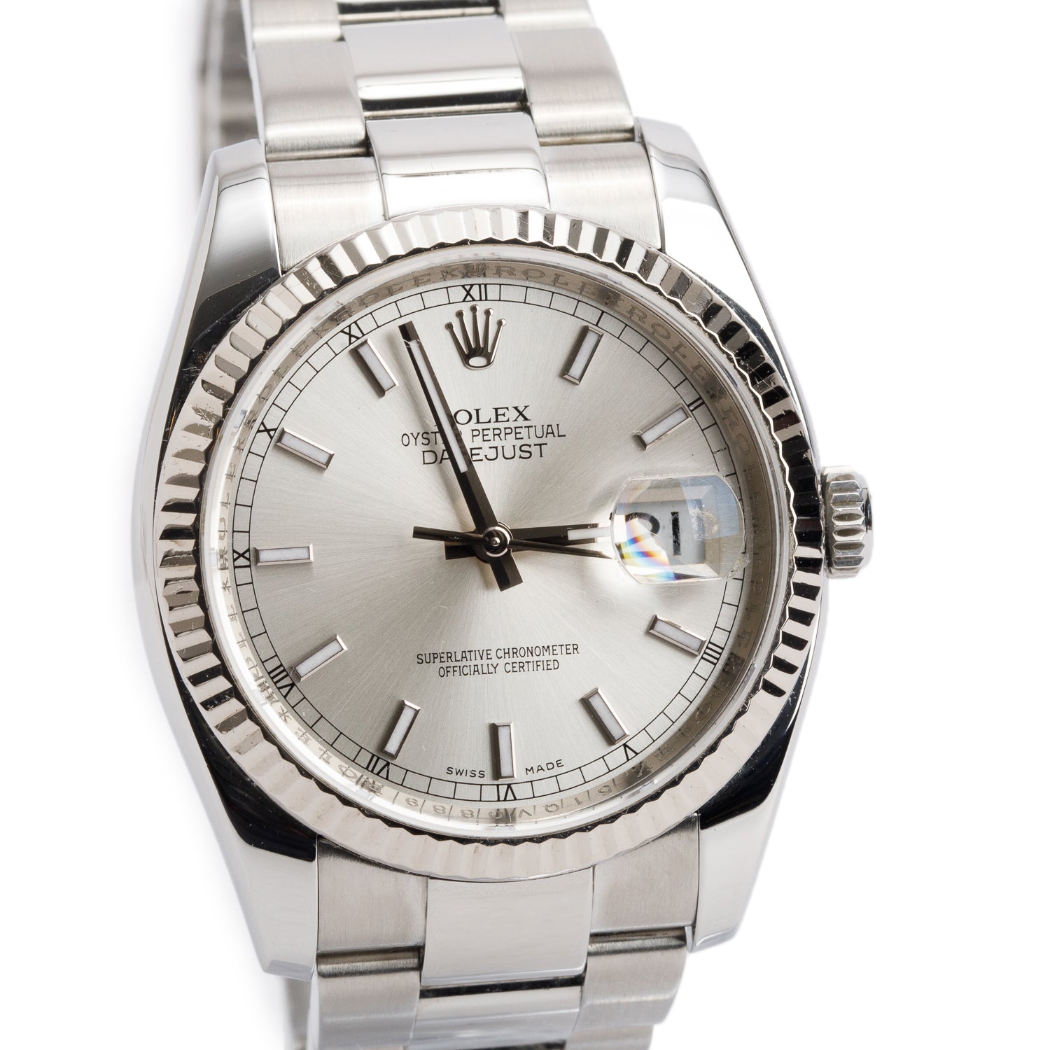 Rolex Stainless Steel Datejust 36 MM Automatic Watch Silver Dial 116200 w/ Box & Papers