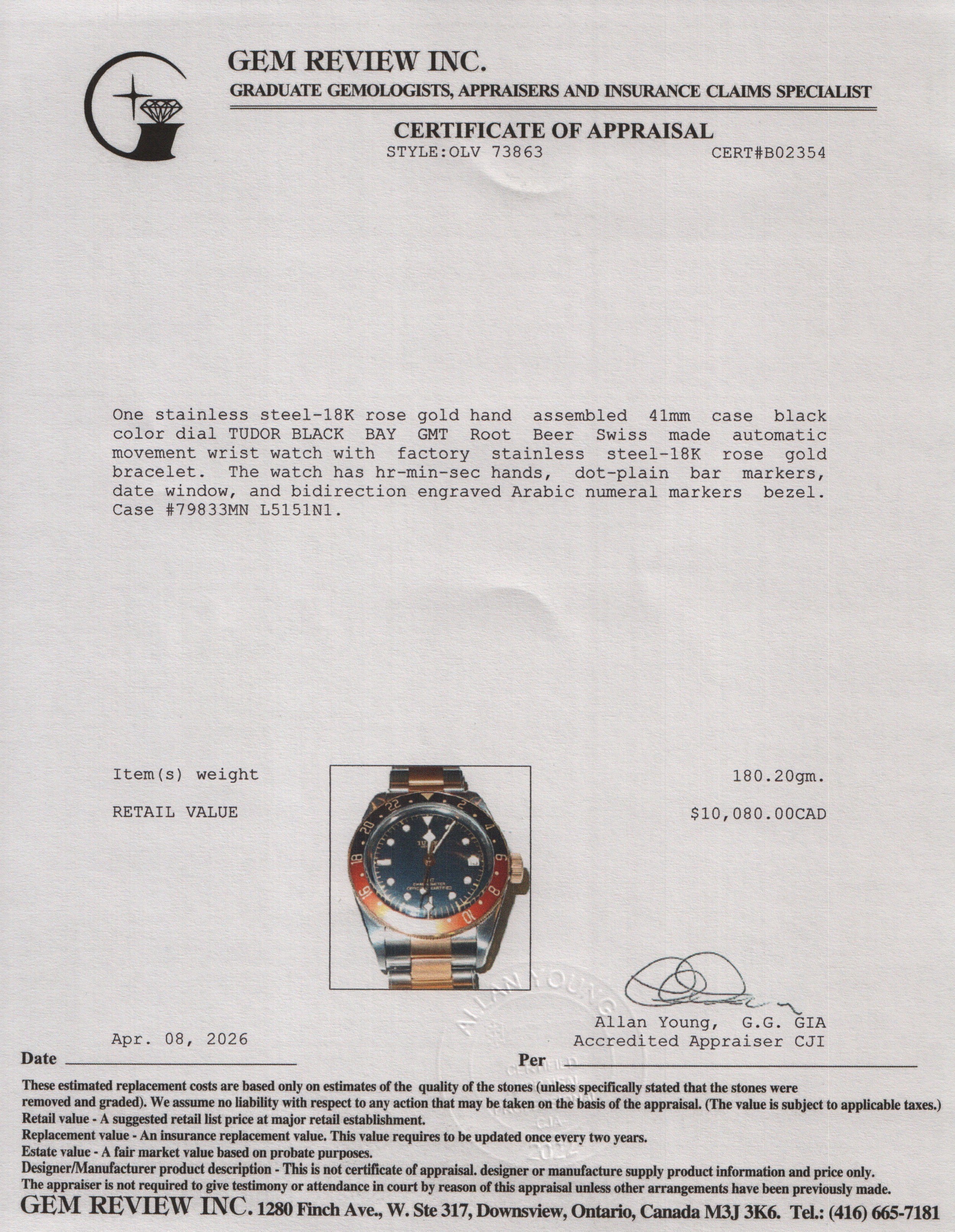Tudor Stainless Steel Black Bay 'Root Beer' GMT 41 MM Automatic Watch Black Dial 79833MN w/ Box