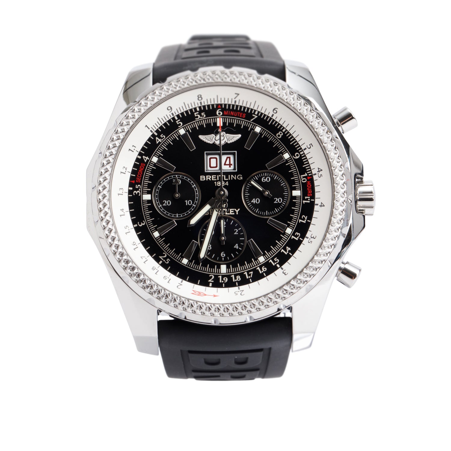 Breitling Stainless Steel Bentley 6.75 49 MM Automatic Chronograph Watch Black Dial A44362