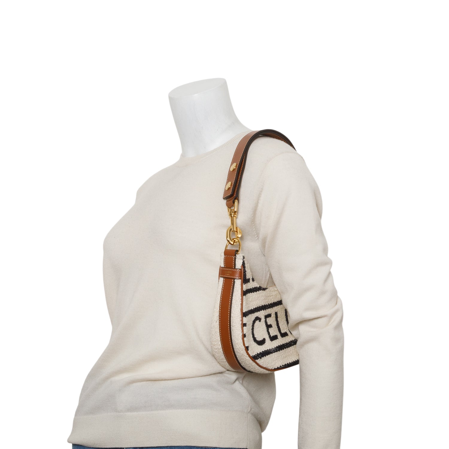Celine 2022 Cream Boucle Tweed Medium Ava Shoulder Bag