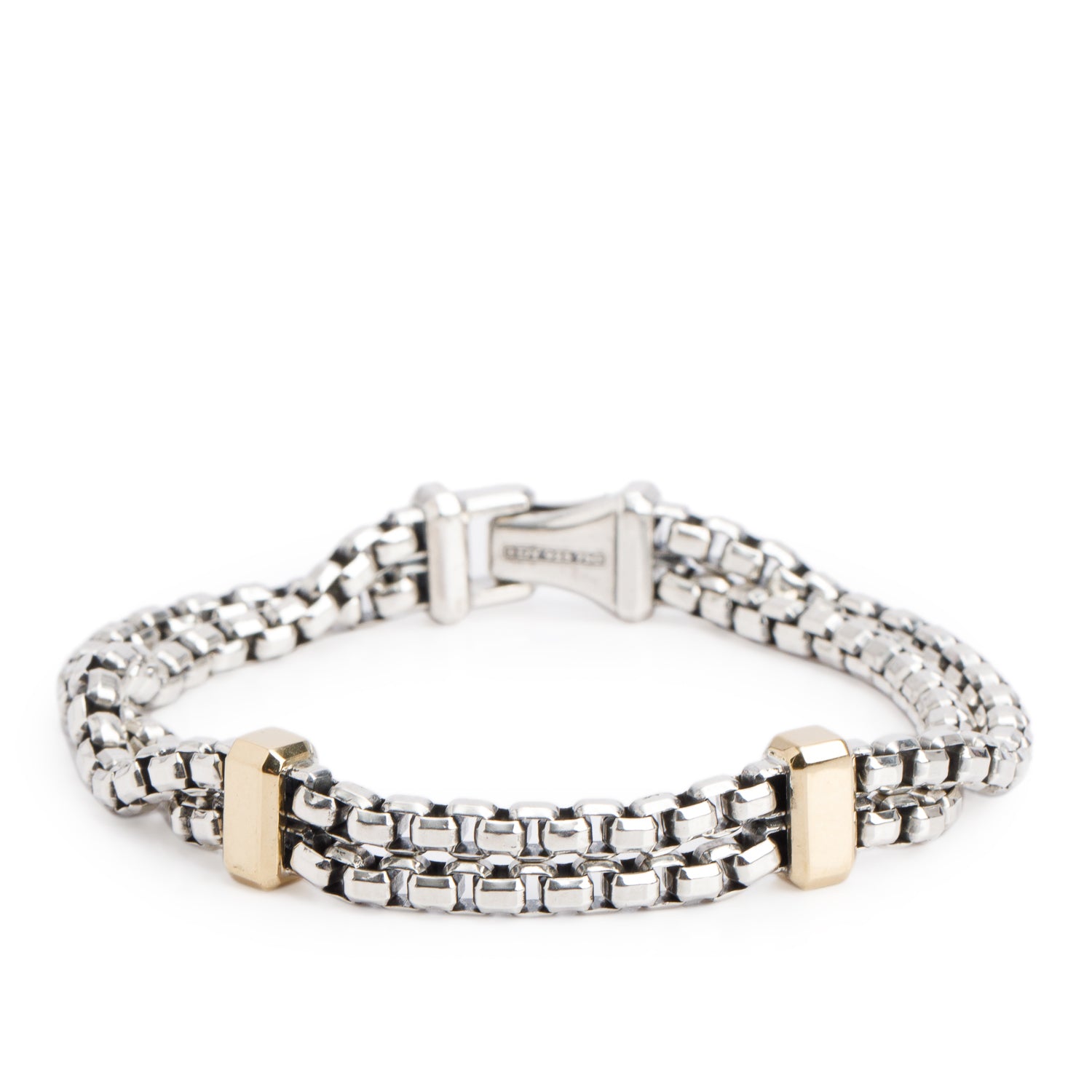 David Yurman Sterling Silver & 18k Yellow Double Box Chain Bracelet, 10.5 MM w/ Box