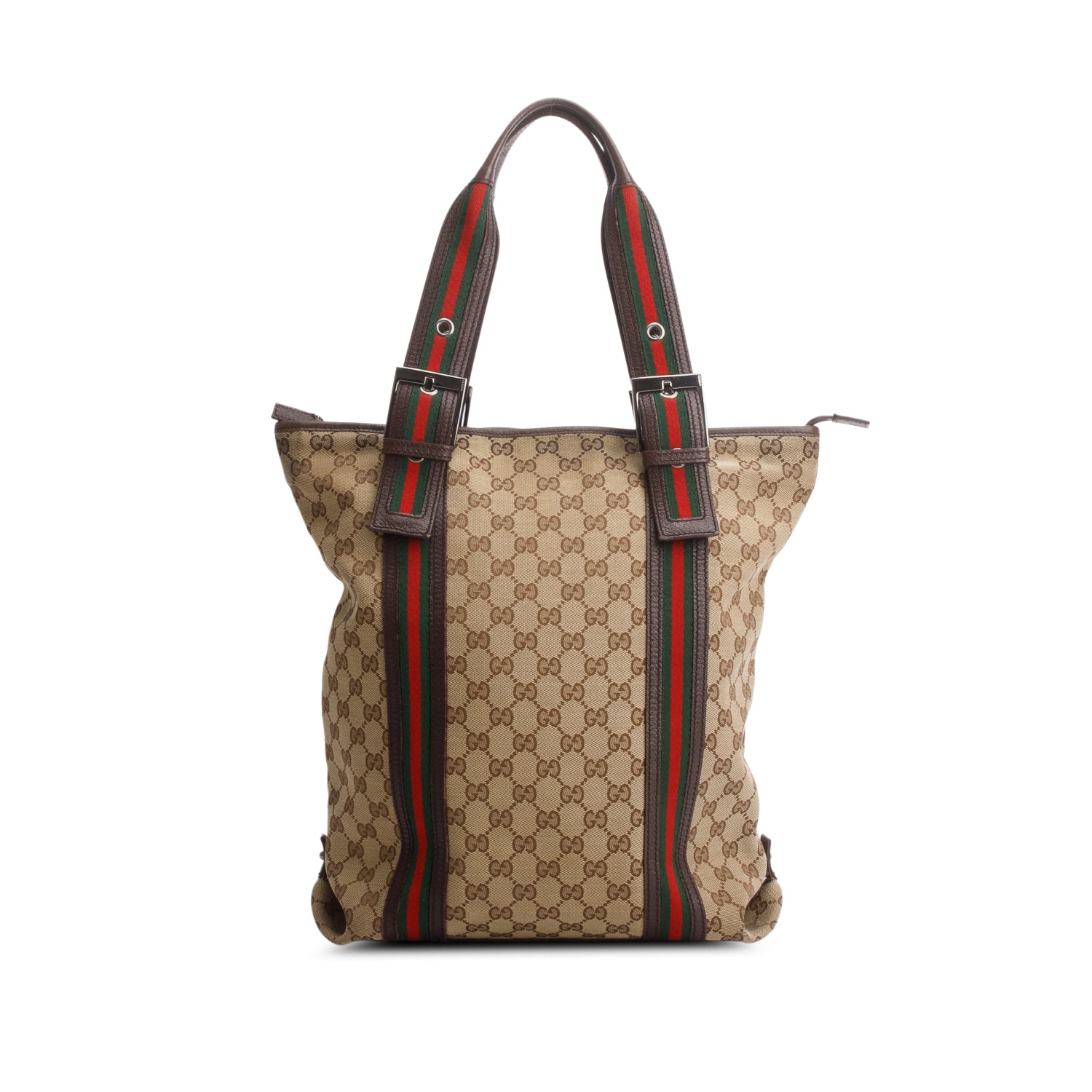 Gucci GG Monogram Medium Buckle Web Handle Vertical Tote
