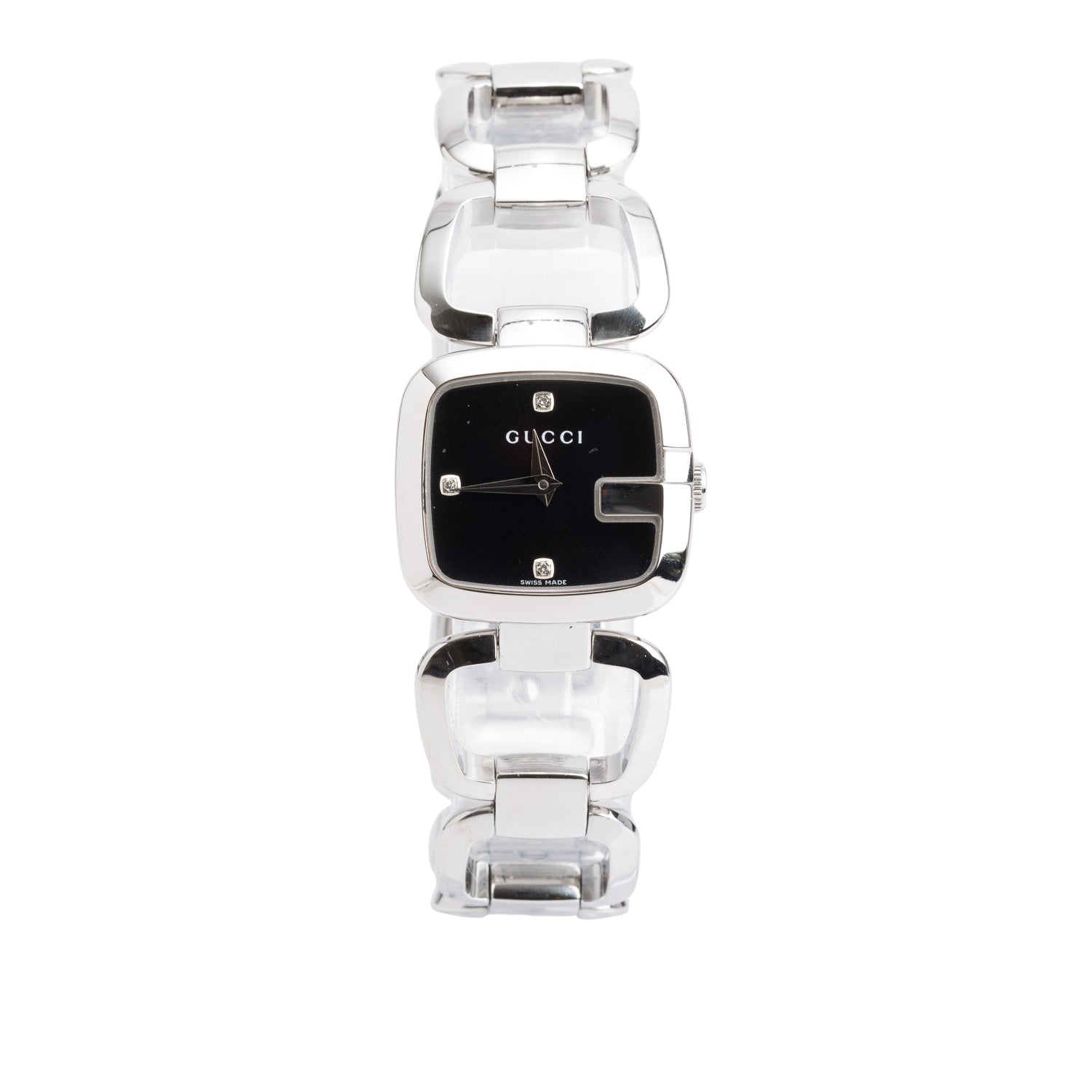Gucci Stainless Steel 125.5 G-Gucci 24 MM Watch Black Diamond Dial