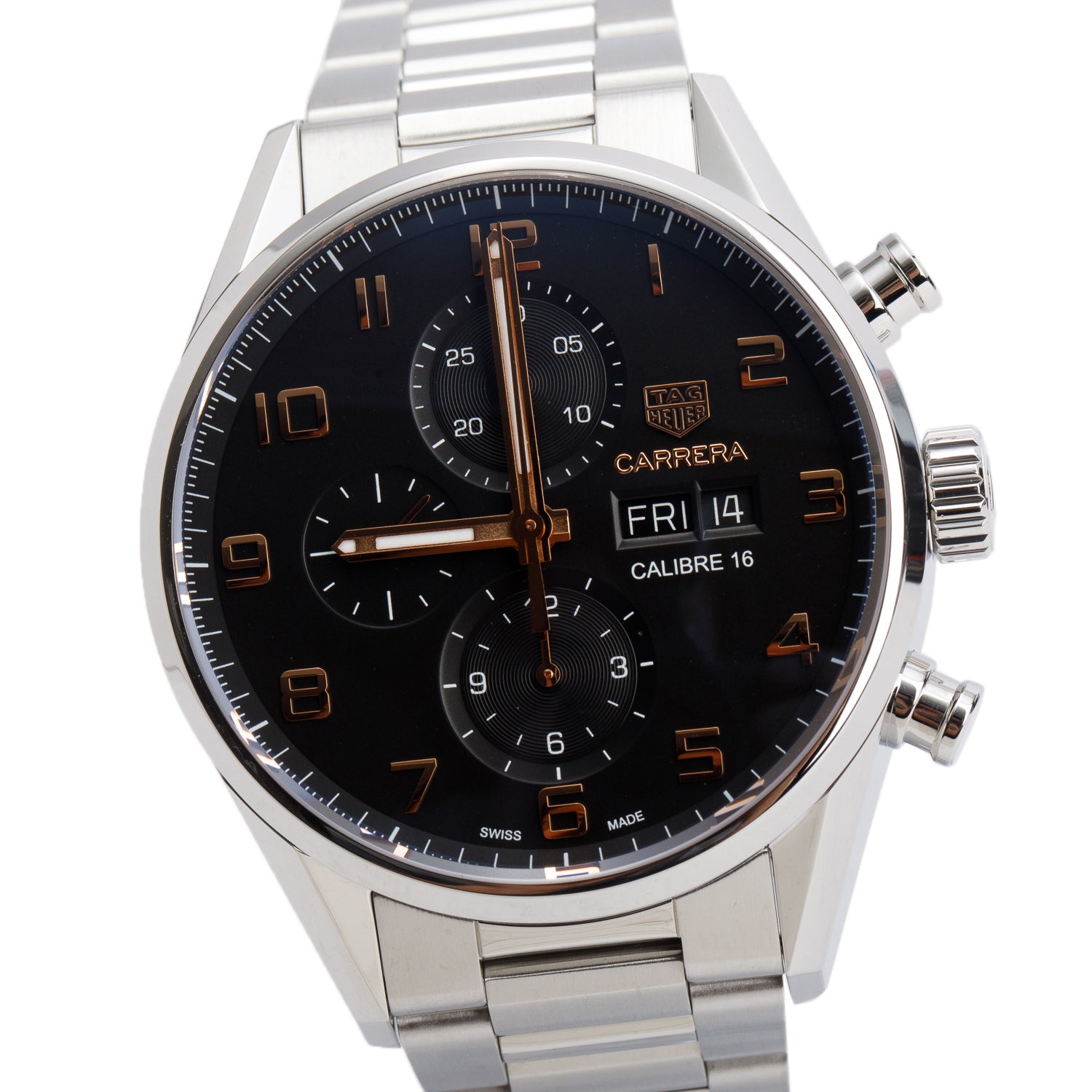 Tag Heuer Stainless Steel Carrera 43 MM Automatic Chronograph Watch Black Dial CV2A1AB w/ Box & Papers