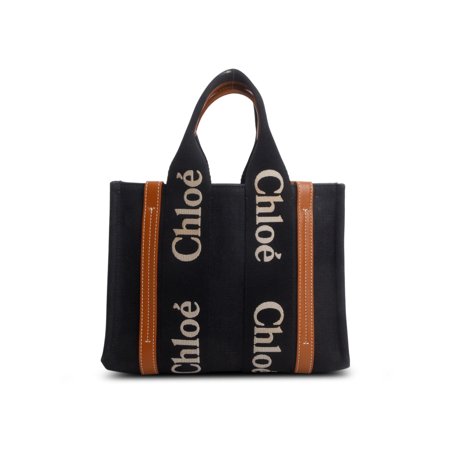 Chloe 2023 Black Cotton Calfskin Small Woody Ribbon Tote w/ Strap