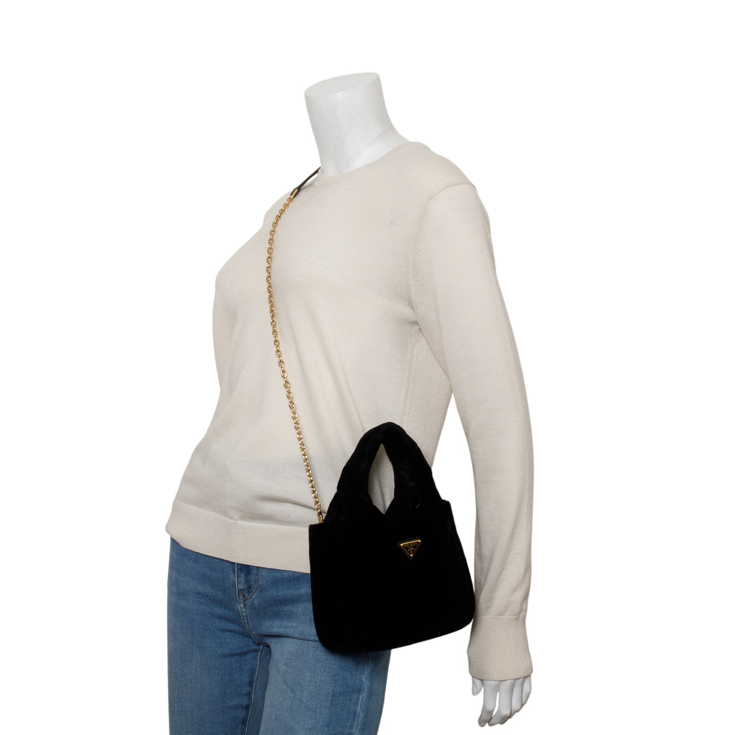 Prada Black Velvet Mini Padded Handbag w/ Chain