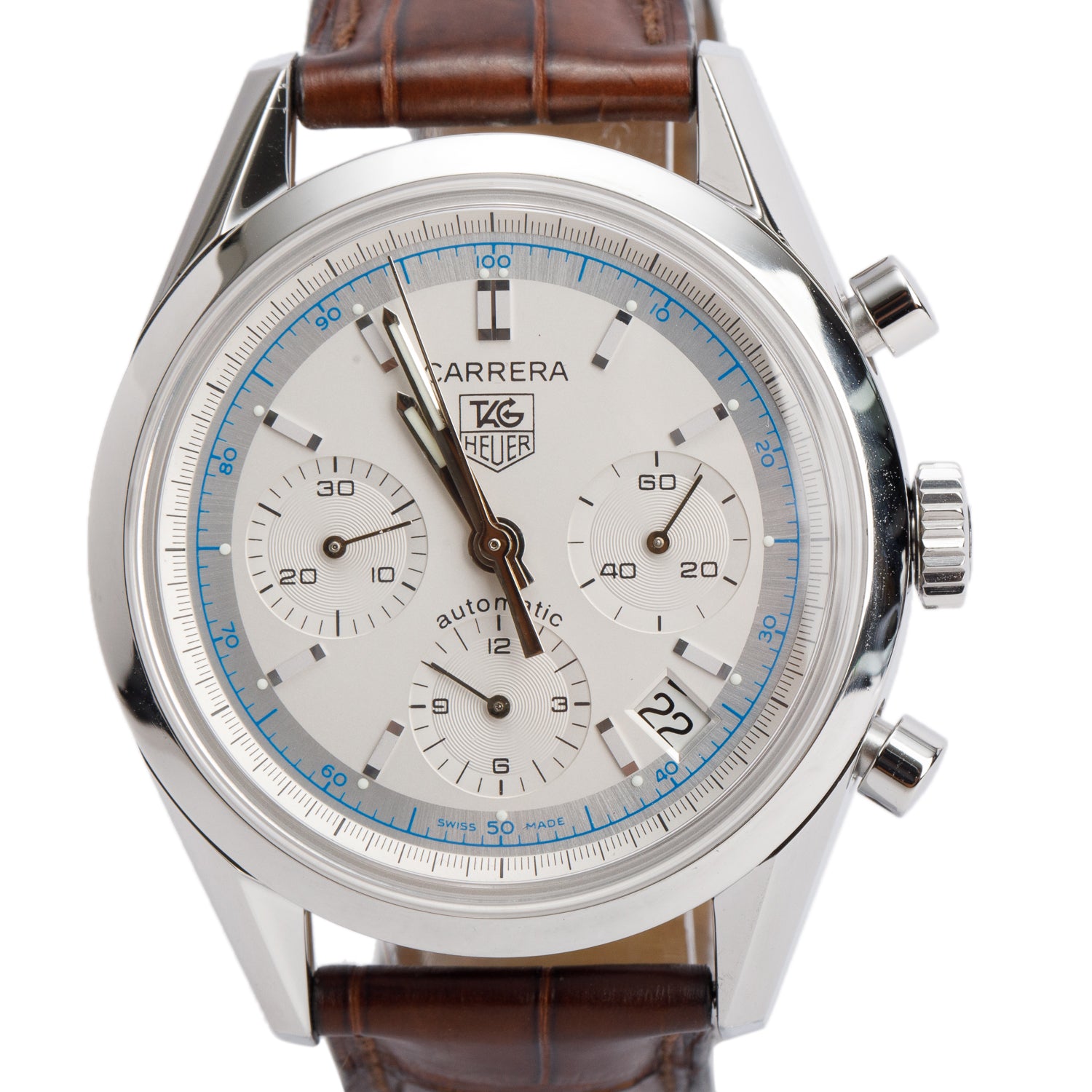 Tag Heuer Stainless Steel Carrera 39 MM Calibre 17 Automatic Chronograph Watch Silver Dial CV2110