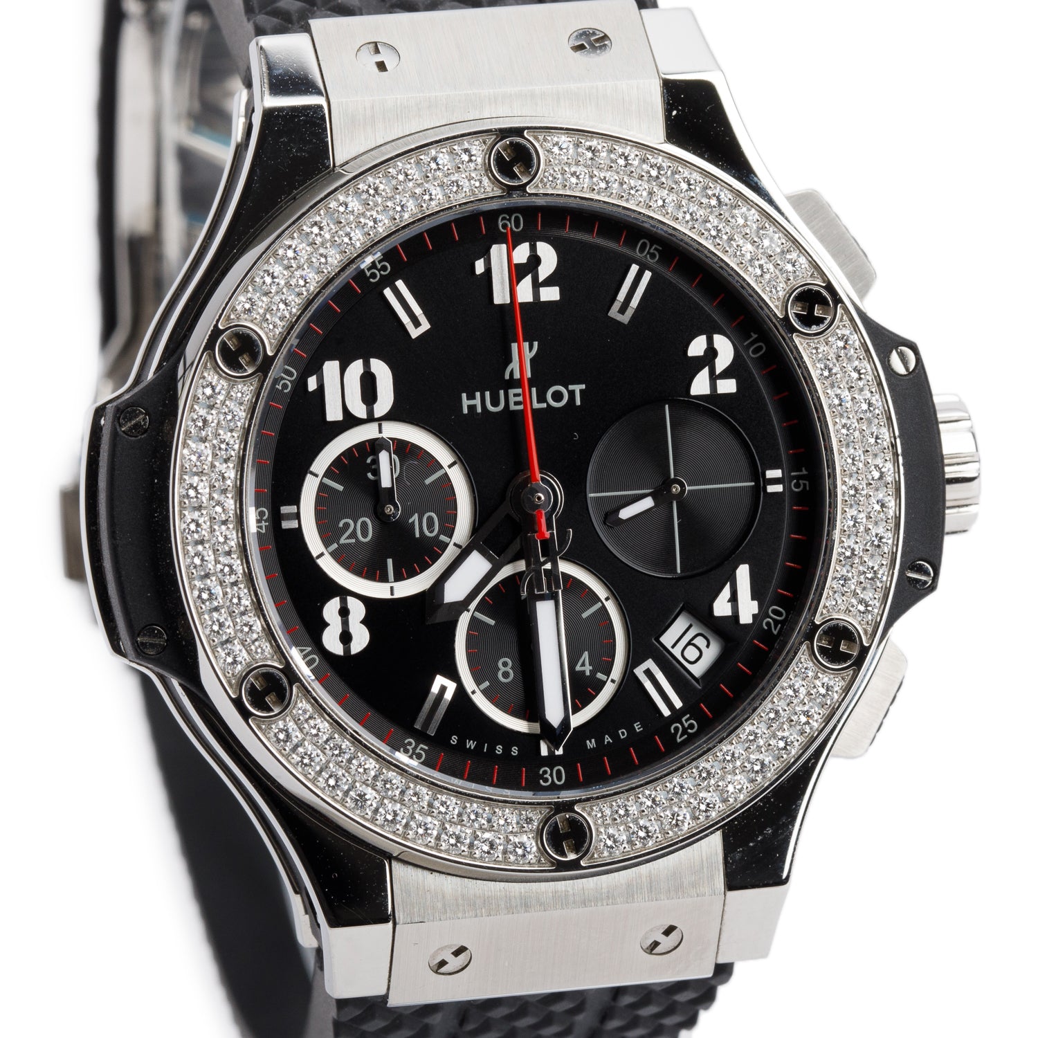 Hublot 2025 Stainless Steel Diamond Bezel Big Bang 41 MM Automatic Chronograph Watch Black Dial w/ Box & Papers