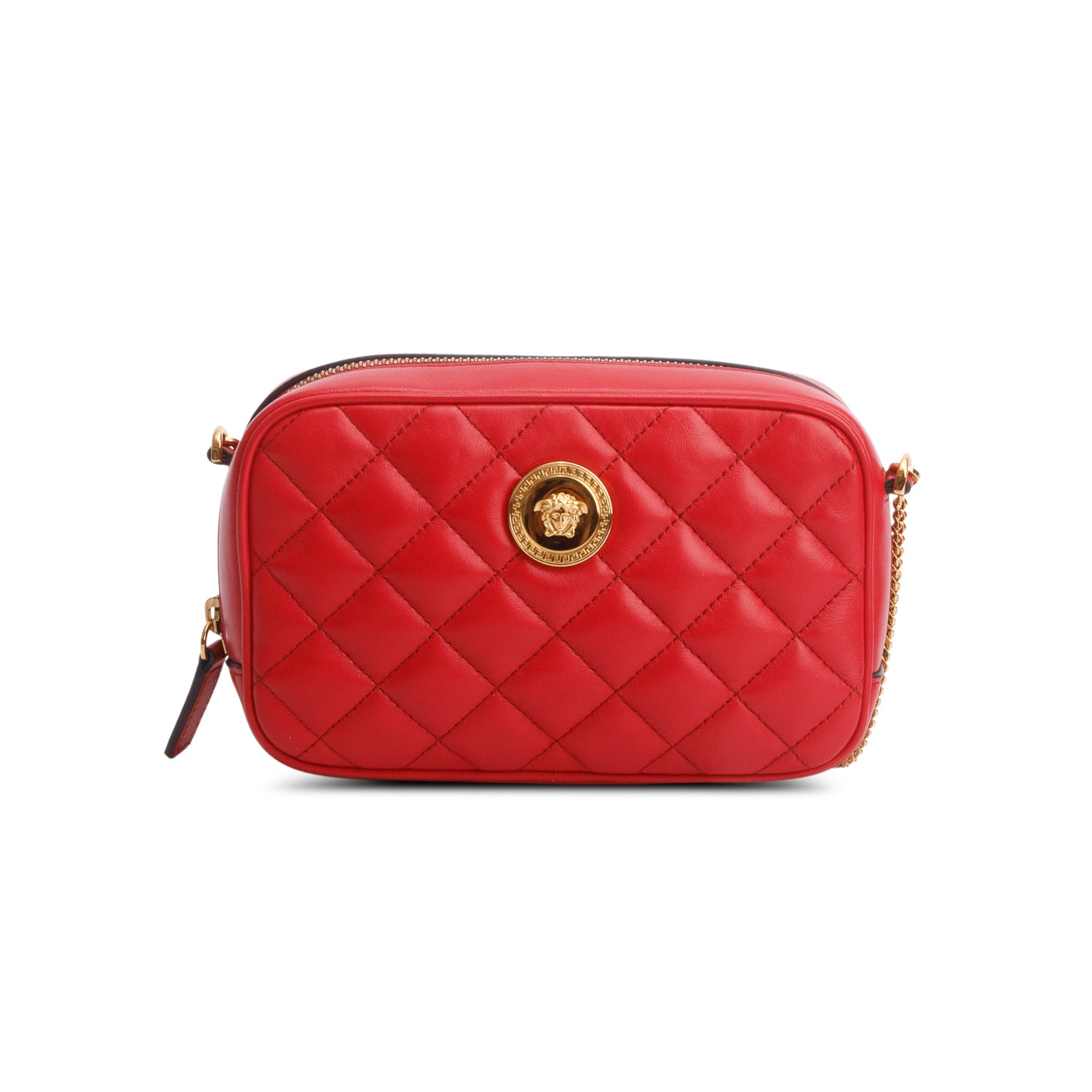Versace Red Lambskin Quilted Convertible Belt Bag w/ Straps & Box