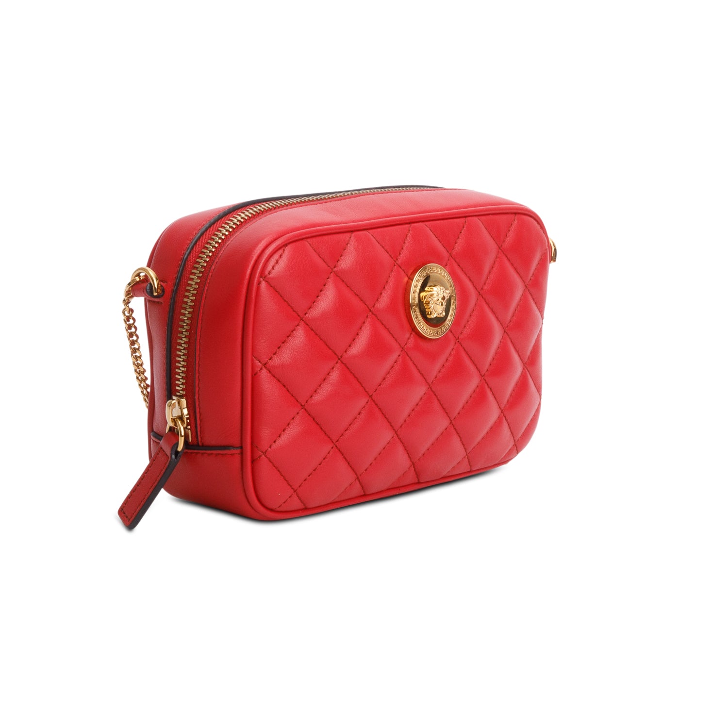 Versace Red Lambskin Quilted Convertible Belt Bag w/ Straps & Box