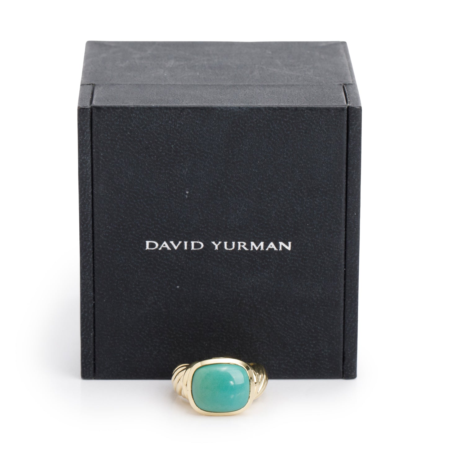 David Yurman 18k Yellow Gold Turquioise Cable Cocktail Ring, Size 6.5 w/ Box