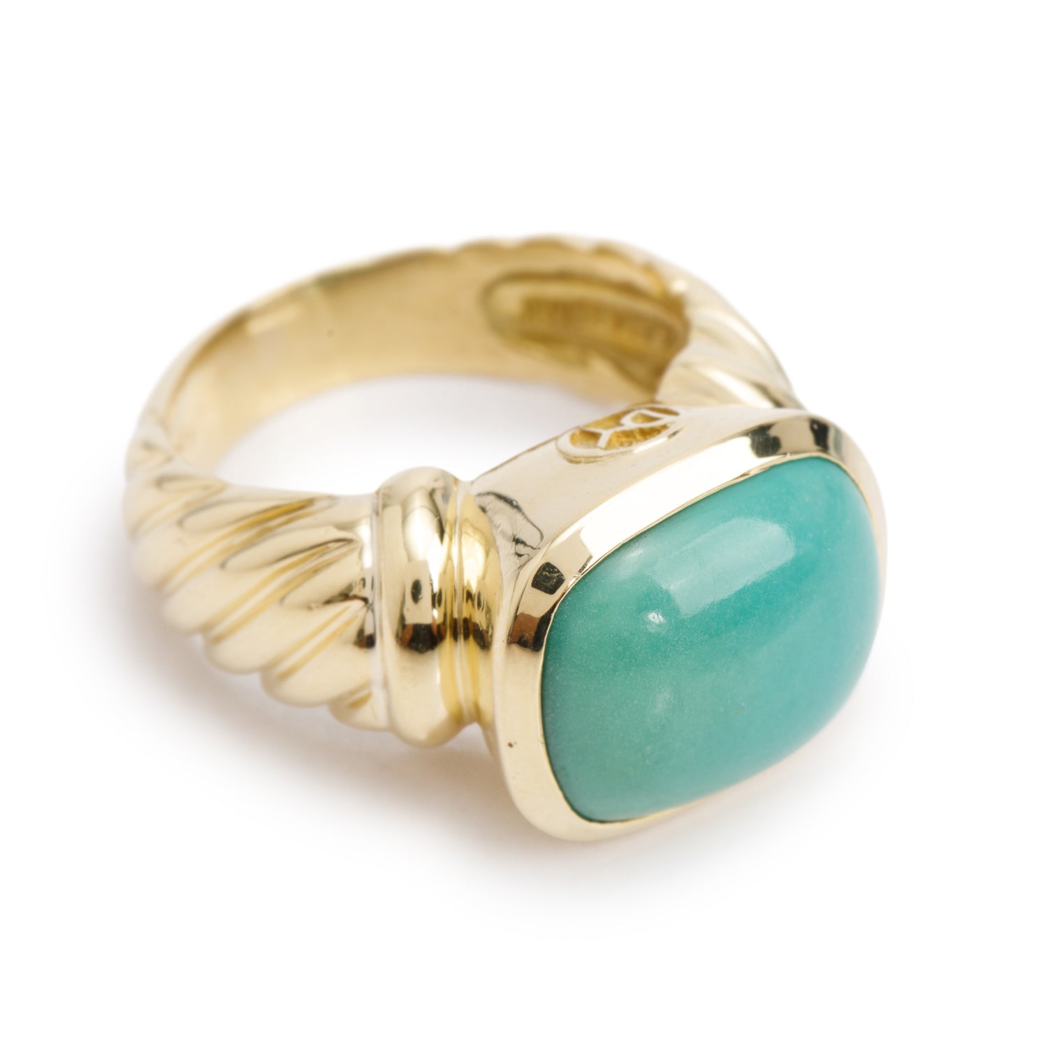 David Yurman 18k Yellow Gold Turquioise Cable Cocktail Ring, Size 6.5 w/ Box