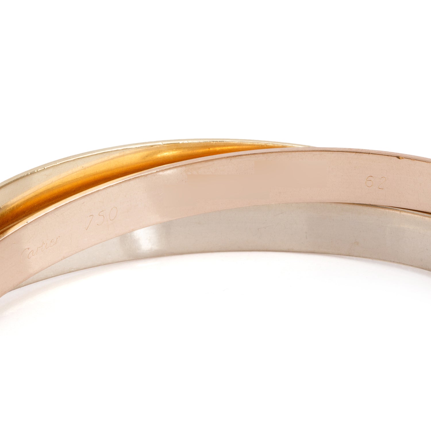 Cartier Vintage 18k White, Yellow & Rose Gold Trinity Bracelet, Designer Size 62