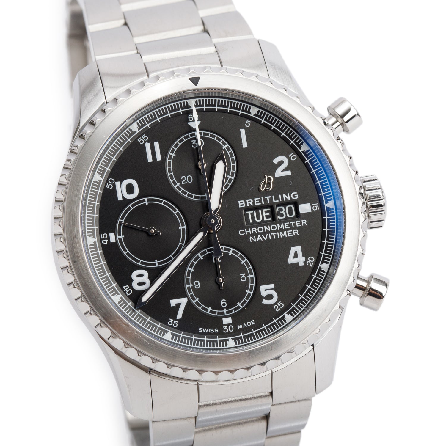 Breitling Stainless Steel Navitimer 8 43 MM Automatic Chronograph Watch Black Dial A13314 w/ Box & Papers