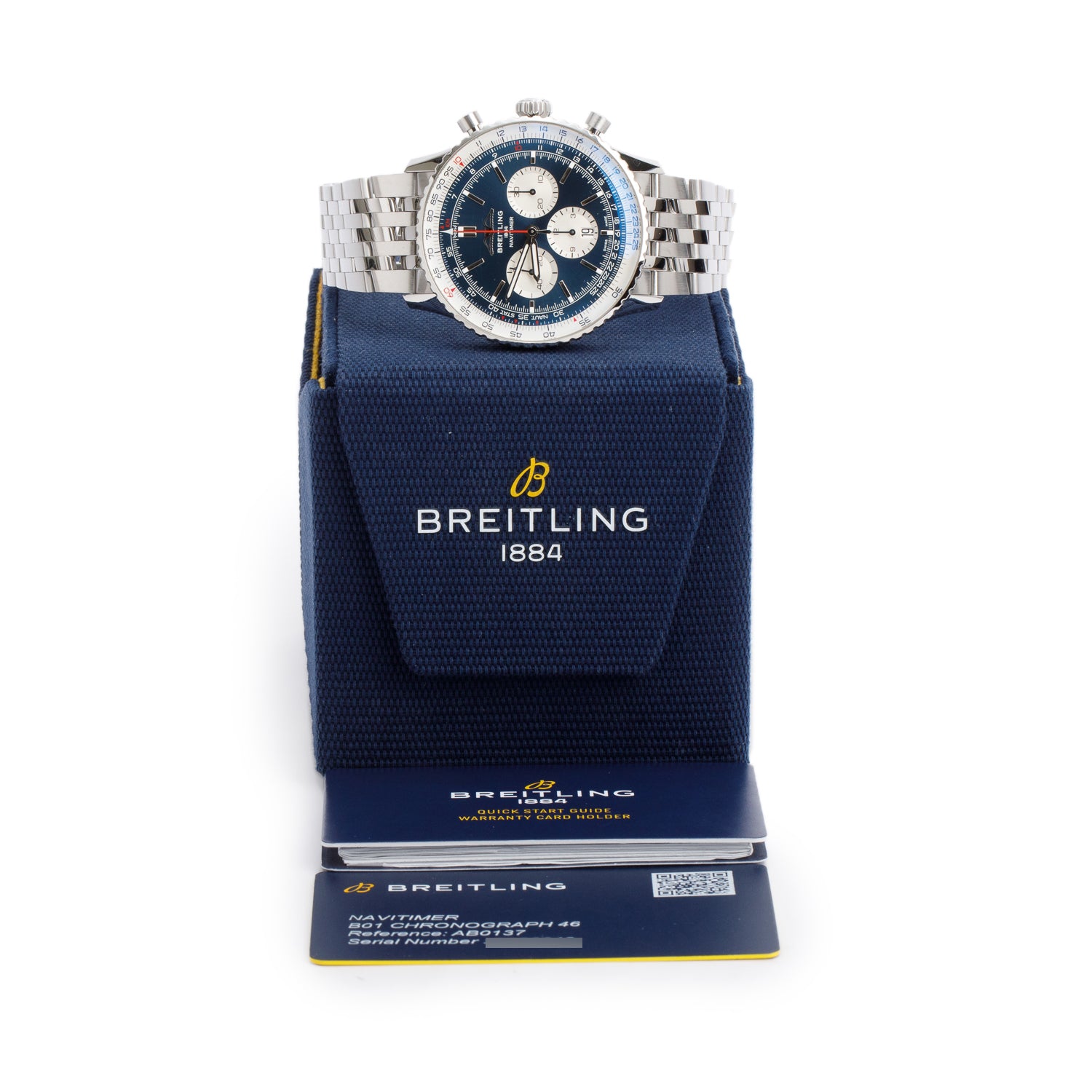 Breitling Stainless Steel Navitimer B01 46 MM Automatic Chronograph Watch Blue Dial AB0137 w/ Box & Papers