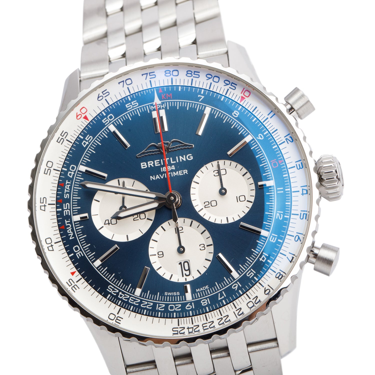 Breitling Stainless Steel Navitimer B01 46 MM Automatic Chronograph Watch Blue Dial AB0137 w/ Box & Papers