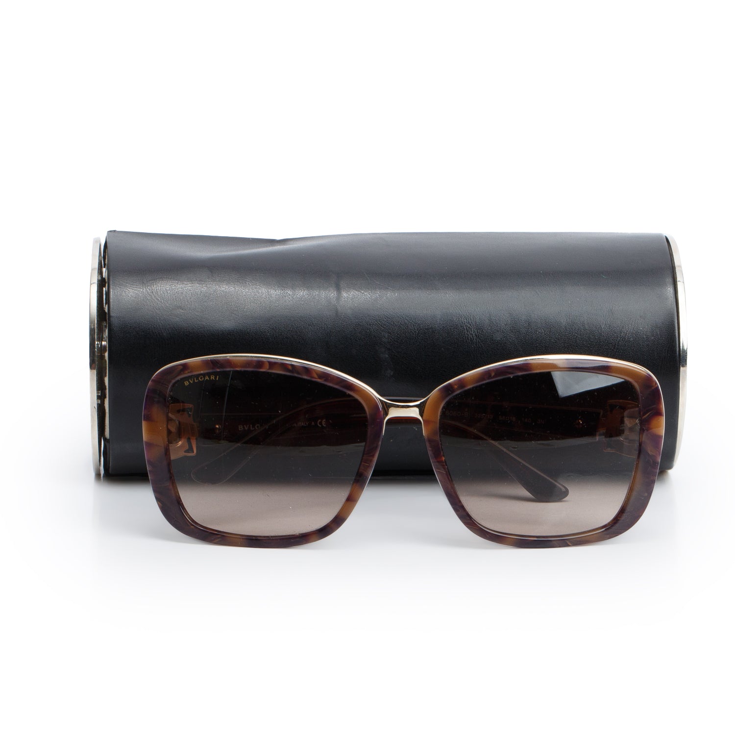 Bvlgari 6060-B Brown Marble Acetate Crystal Square Sunglasses w/ Case