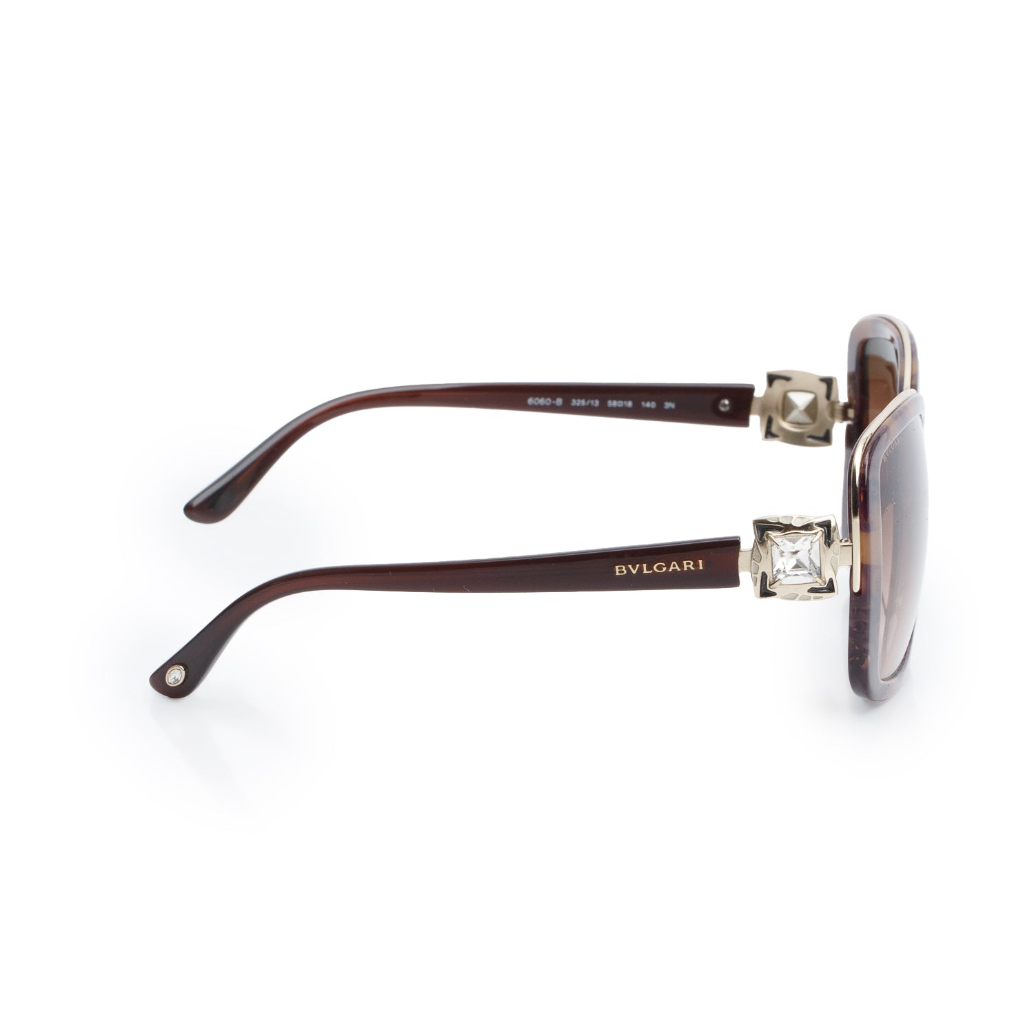 Bvlgari 6060-B Brown Marble Acetate Crystal Square Sunglasses w/ Case