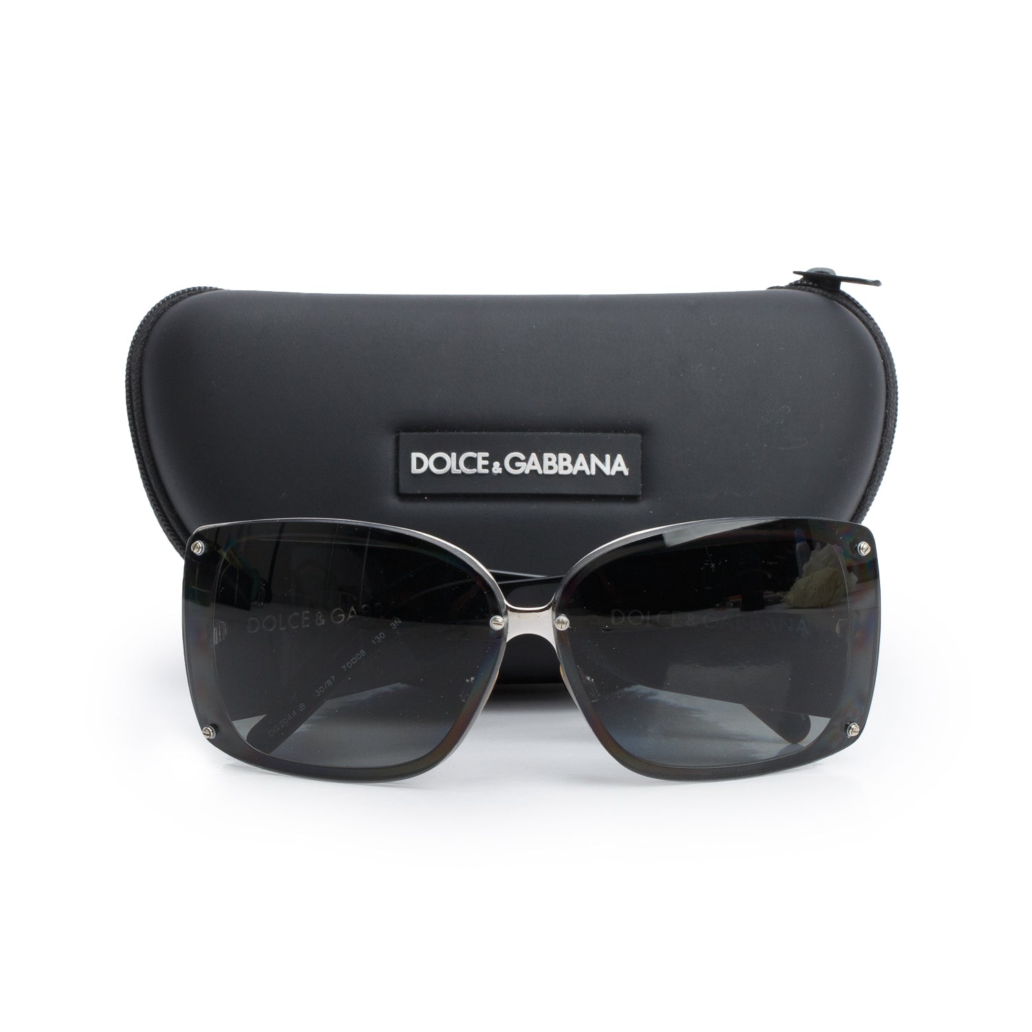 Dolce & Gabbana DG2044 Black Acetate Crystal Oversized Square Sunglasses w/ Case